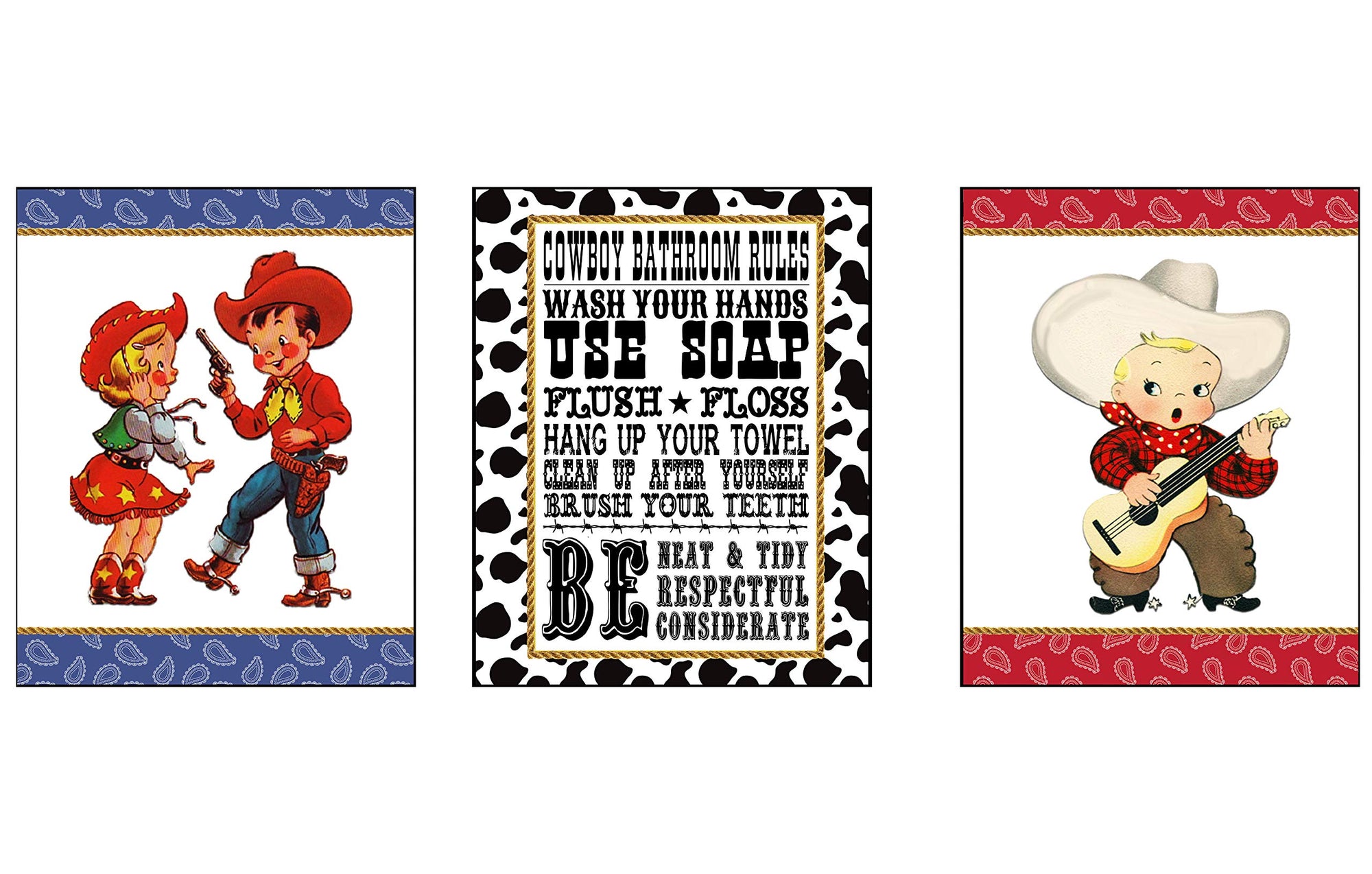 Vintage Retro Lil Buckaroo Cowboy Themed Party Supply Bedroom Bathroom Decor Art Wall Prints Signs