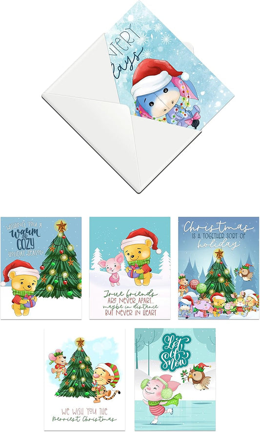 Pooh Bear Christmas Holiday Themed Greeting Card Set