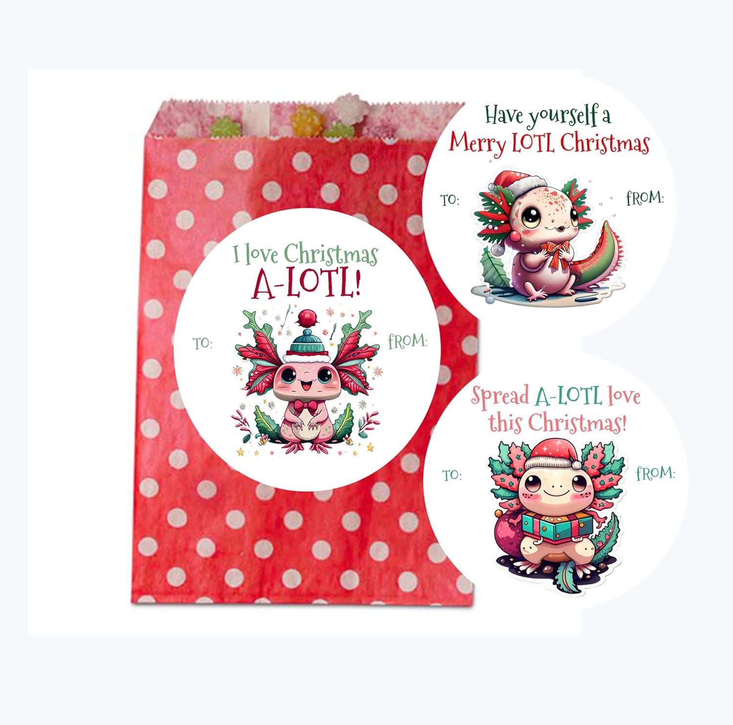 Have Yourself a Merry Lotl Christmas Axolotl Gift Giving Tags Labels for Wrapping