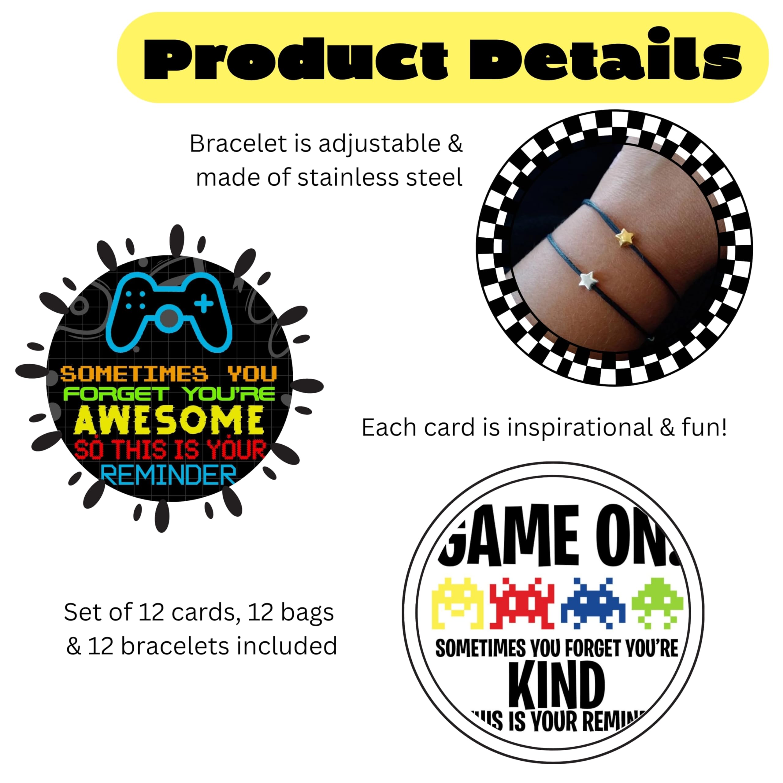 Video Gamer Inspirational Bracelet Gift Set - 12 Bracelets & Bags Party Favors