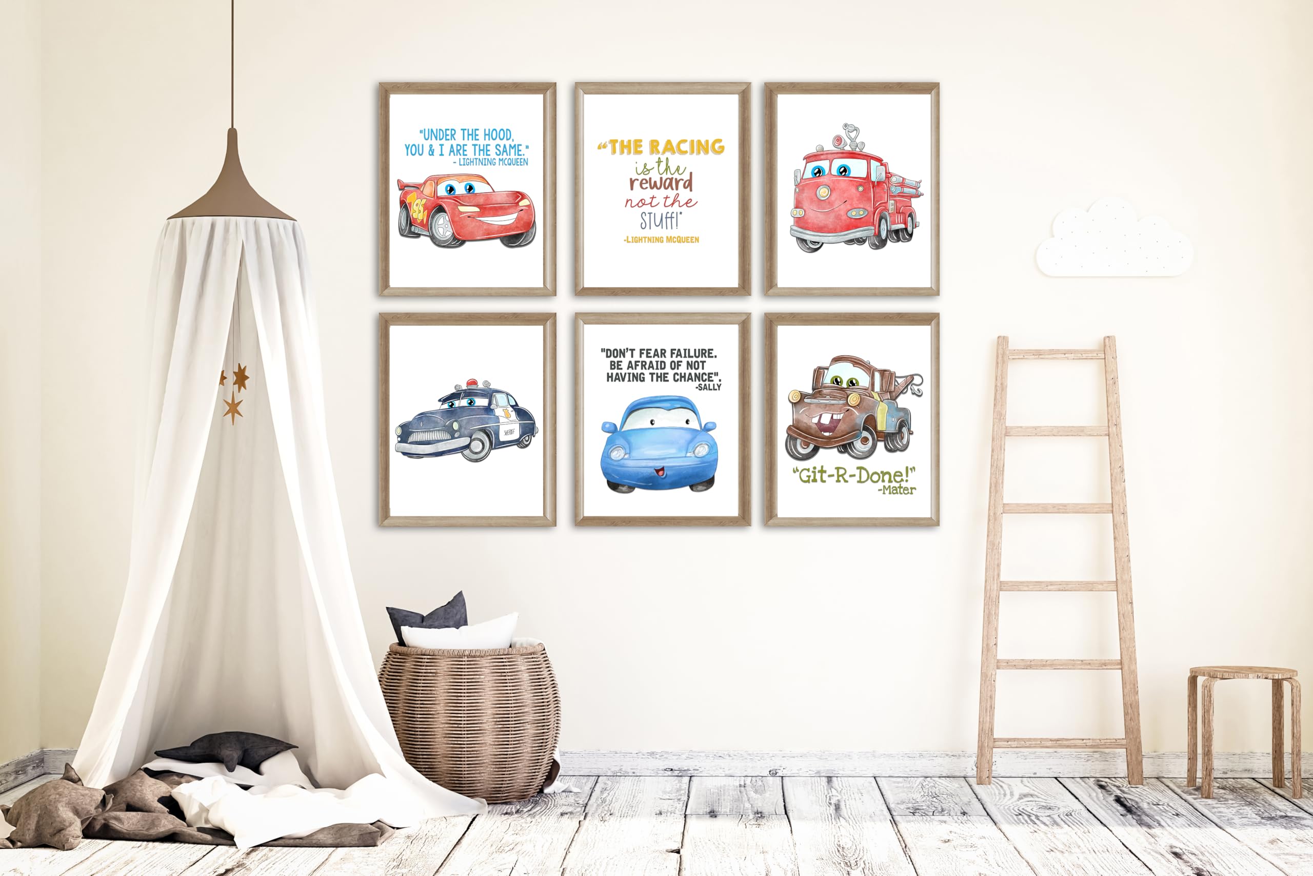 Fun Race Car Wall Art Prints - Racing Quote Kids Room Set of 6