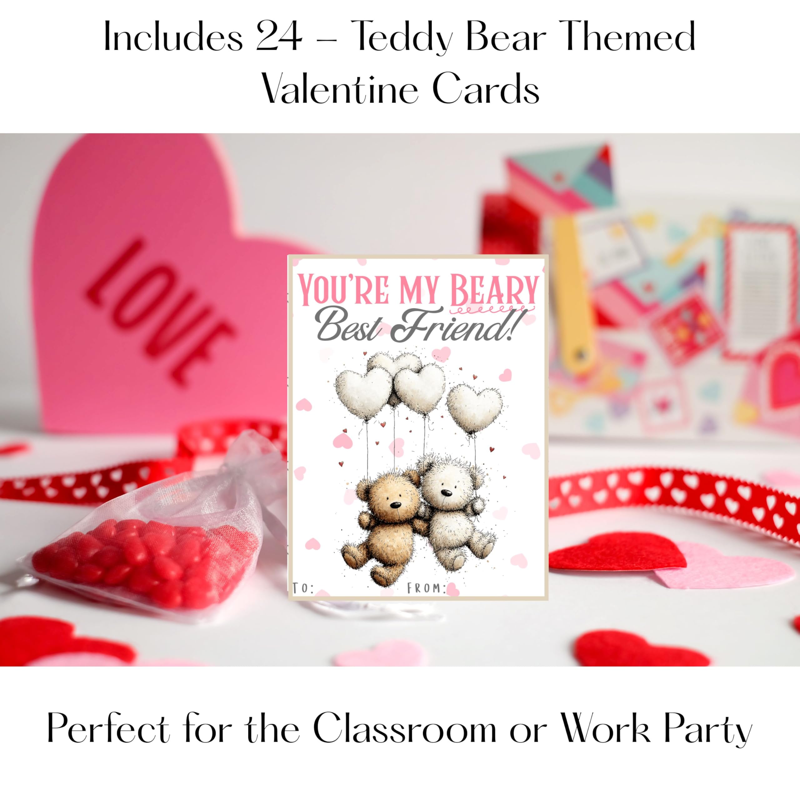 Darling Teddy Bear Valentine Day Classroom Sharing Cards (Set of 24) Valentine's Party Exchange - You Are Beary Special