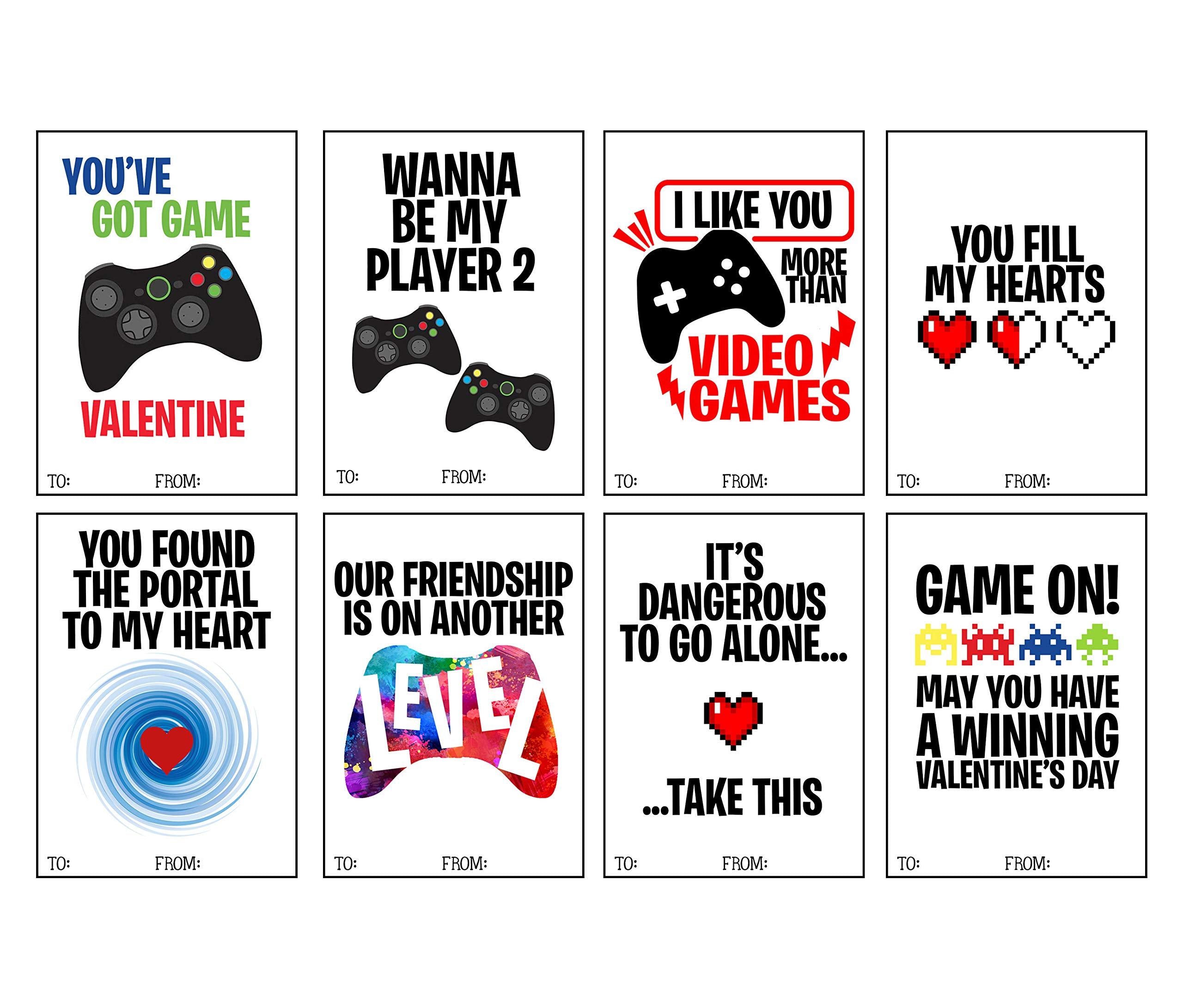 Neon video gamer Valentine's Day cards classroom exchange set of 24