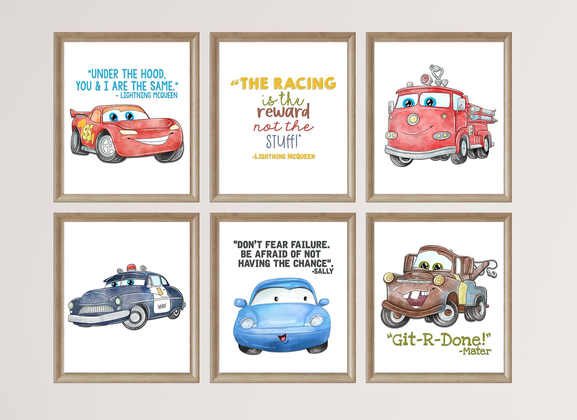 Fun Hand Drawn Race Cars Wall Art Prints, Racing Quote Themed Motivational Sign Pictures Hanging Gallery Posters, Cartoon Inspire Room Home Decor, Kids Boy Girl Decoration