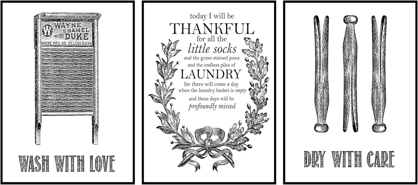 Silly Goose Gifts Laundry Room Themed Decor Art Print Wall Art Funny Gift Sets Typography Rustic Retro Unframed Pictures Signs Rules (Fluff and Fold)