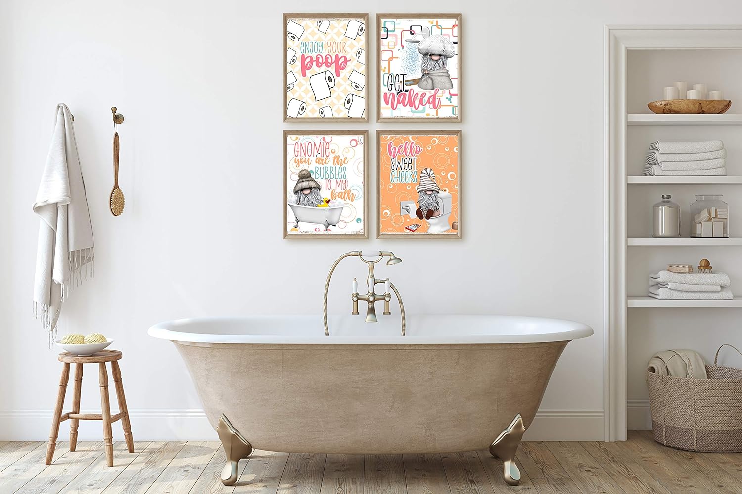 Retro Bubbles Gnome Bathroom Themed Wall Art Print Decor
