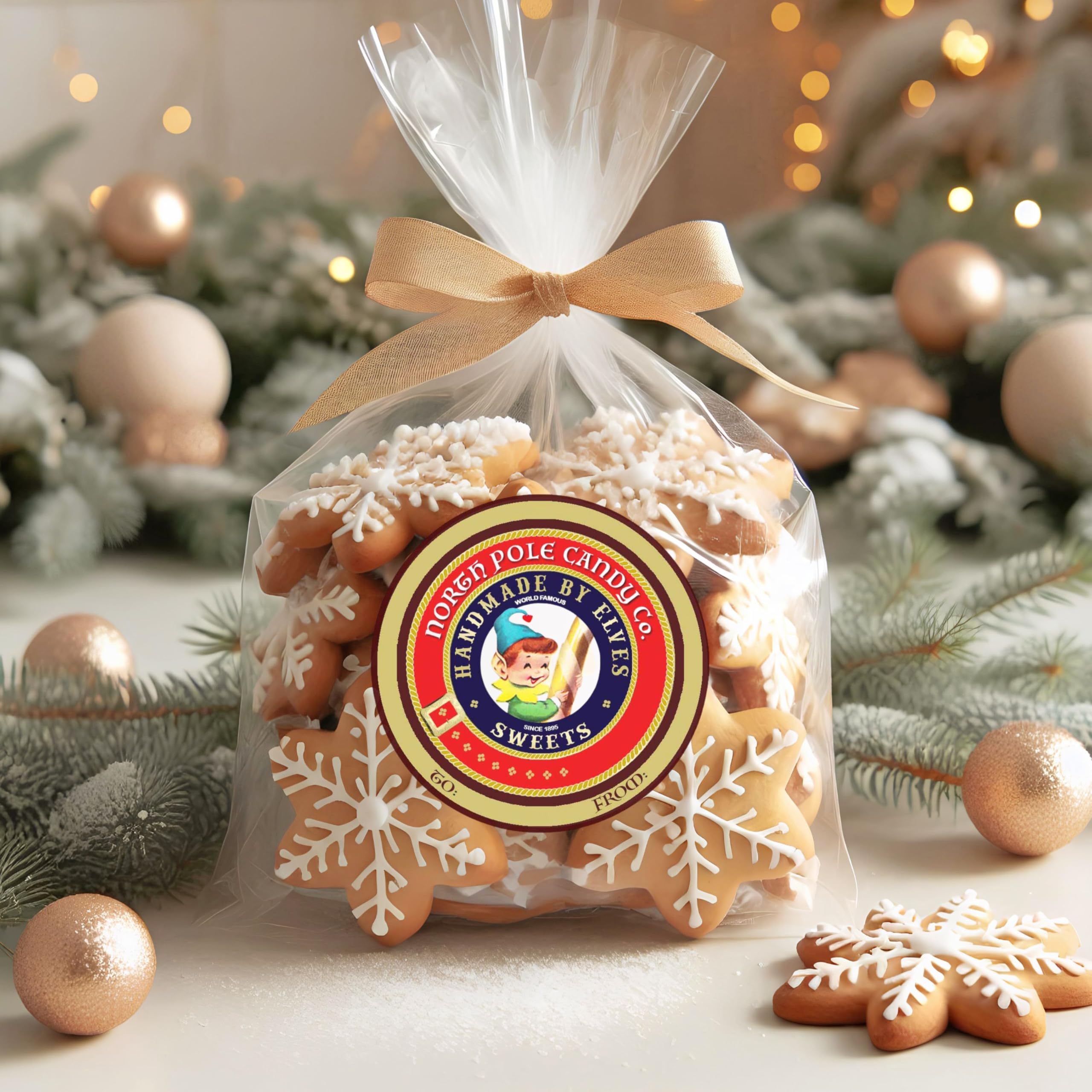Vintage North Pole Candy Co Christmas Gift Stickers - Set of 24 Labels