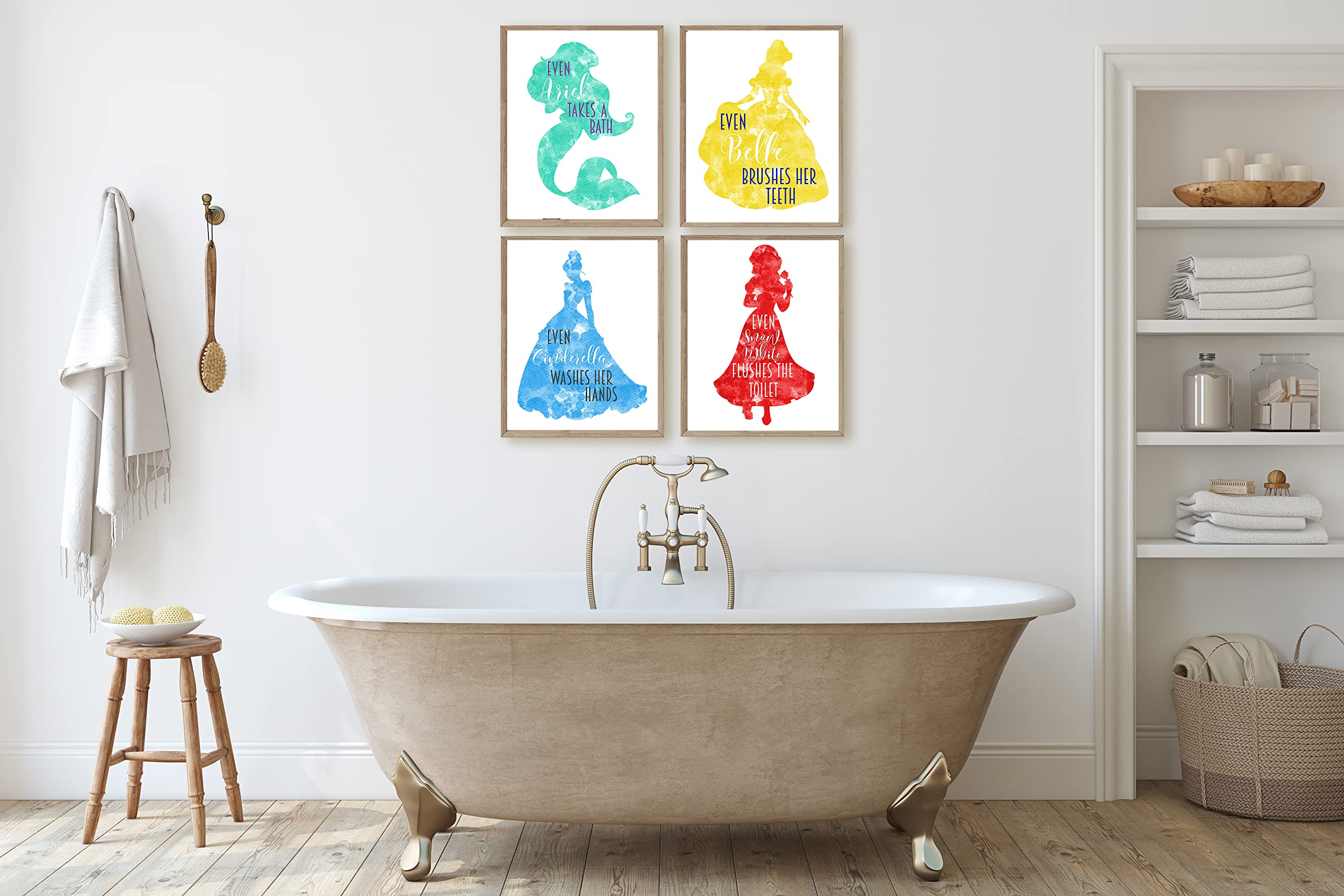 Princess Bathroom Wall Art Prints for Girls - Set of 4
