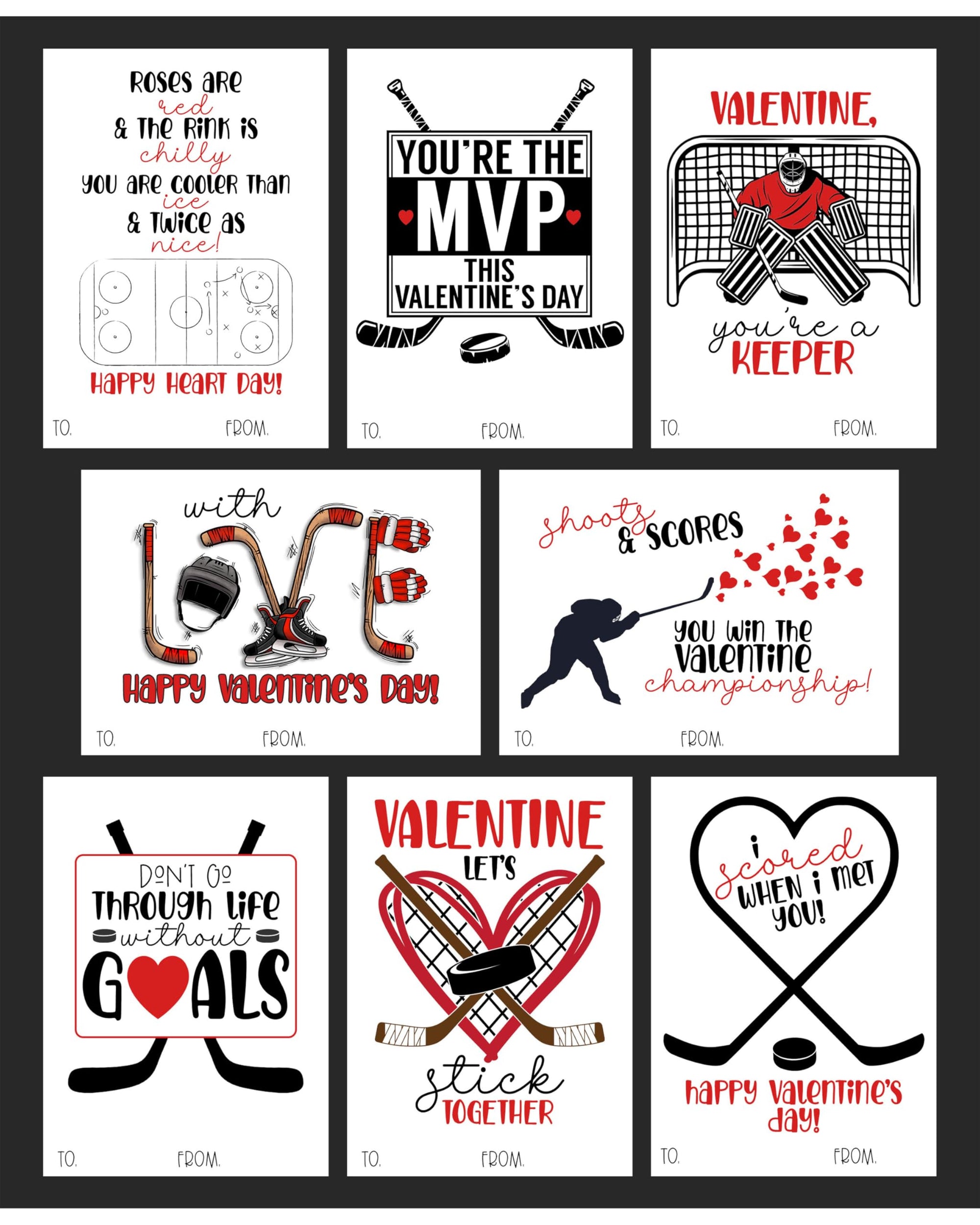 Hockey Sports Themed Valentines Day Card for Kids School Classroom Exchange (24 included) You're A Keeper Valentine
