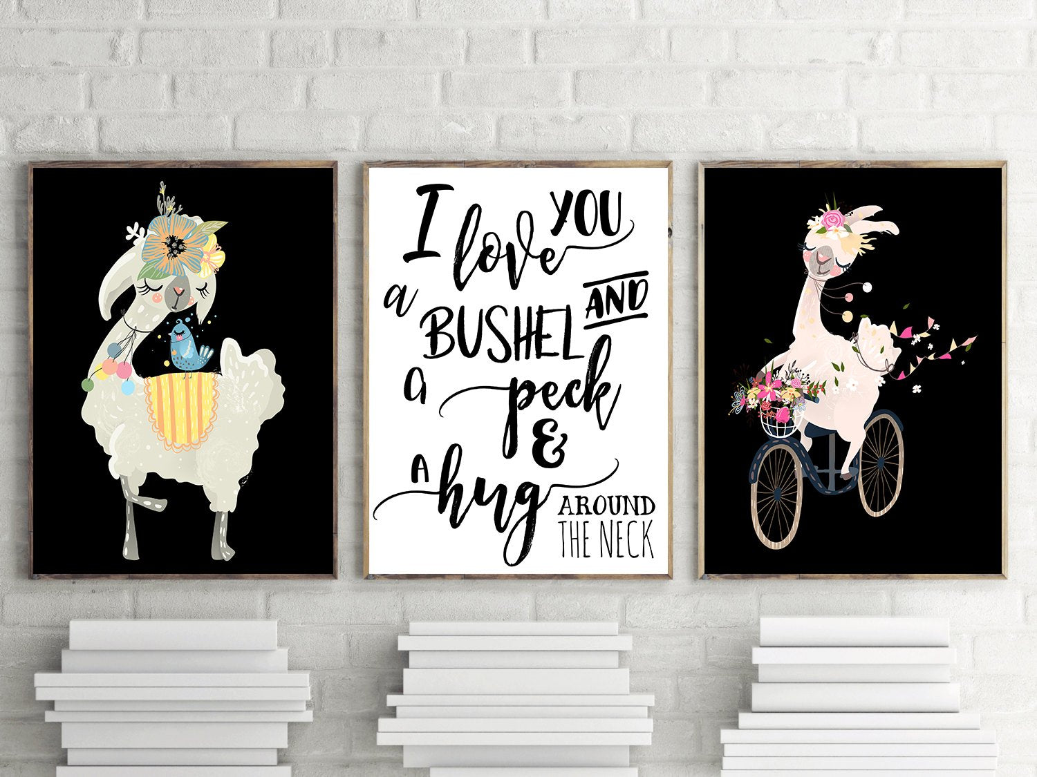 I Love You A Bushel And a Peck & A Hug Around The Neck Llama Wall Art Decor