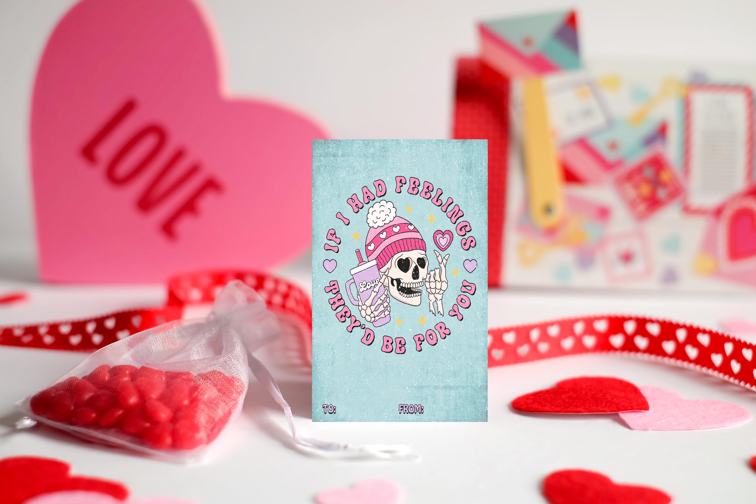 Funny Snarky Skeleton Valentine's Day Classroom Sharing Card Set of 24, Assorted Designs - You're My Favorite Weirdo!