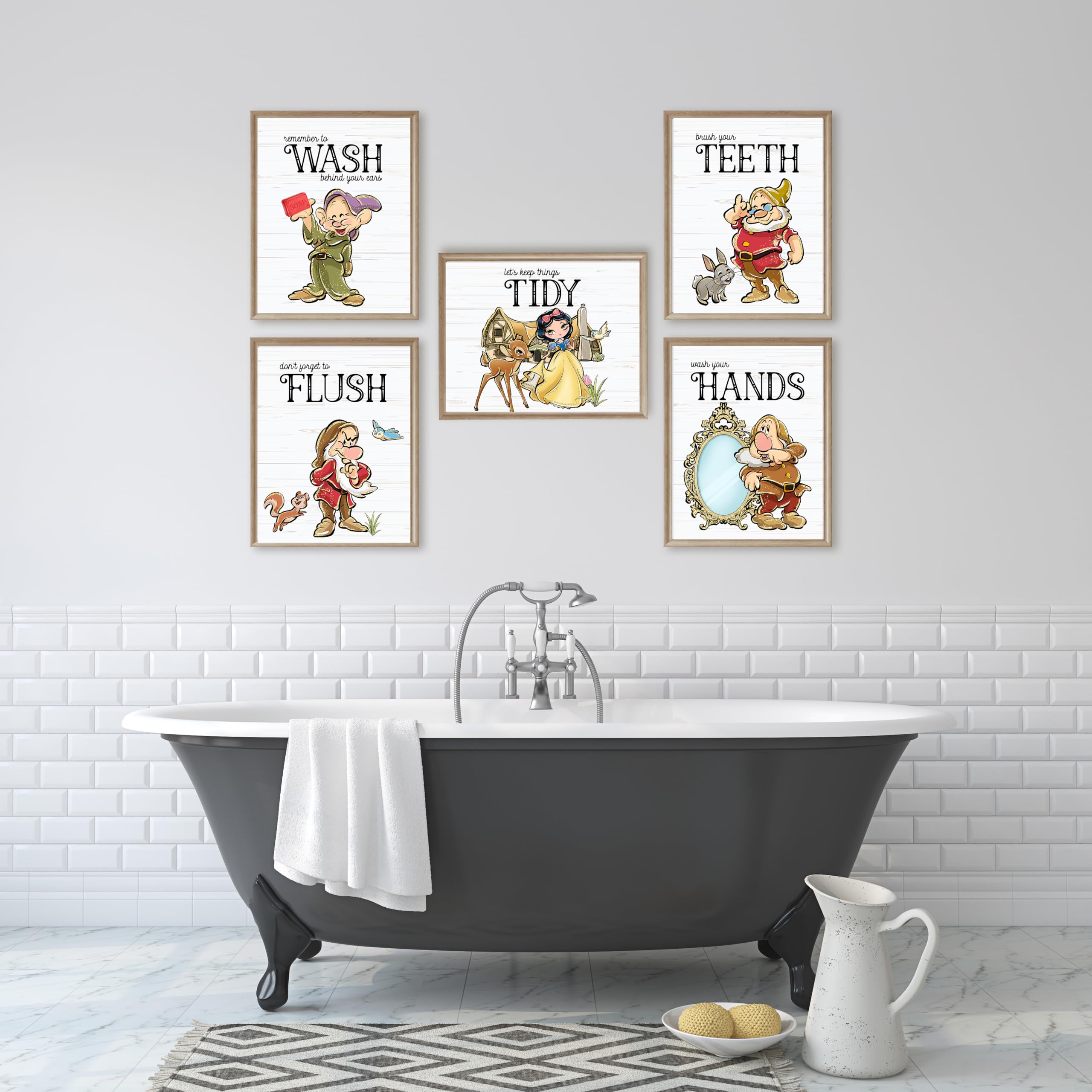 Fairy Tale Princess Bathroom Wall Art Prints - Set of 5