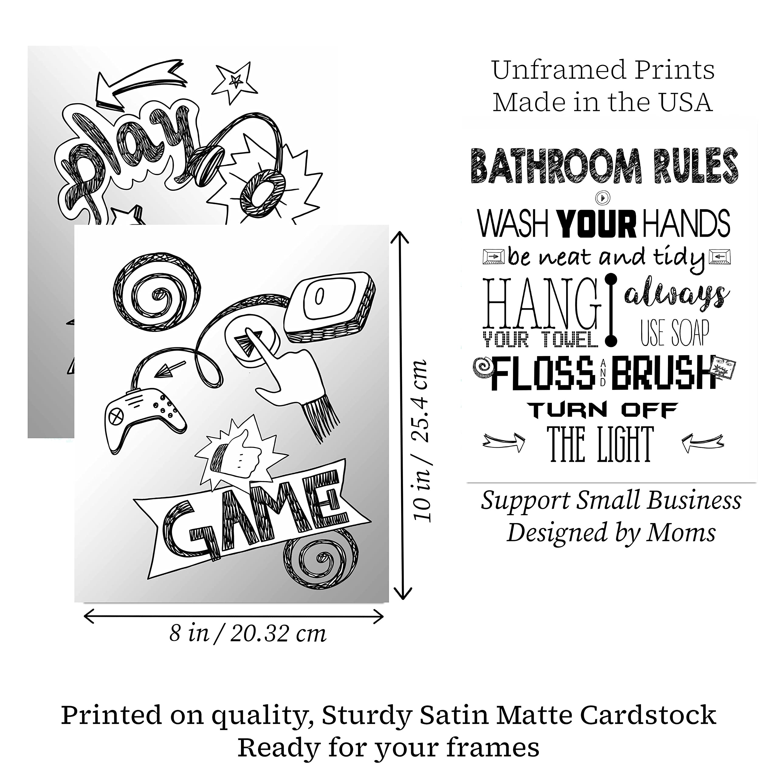Video Gamer Bathroom Wall Art Prints - Reminder Set of 3