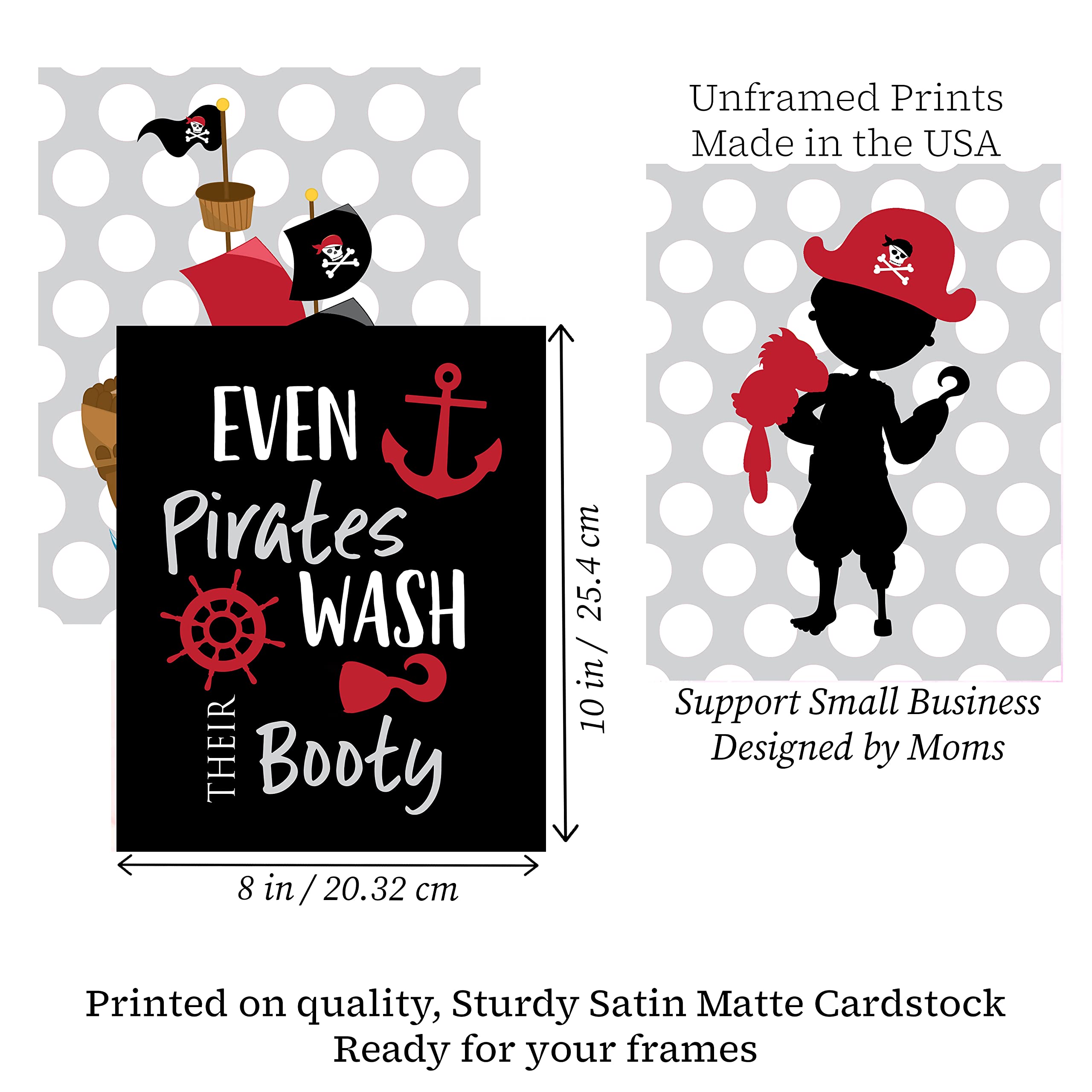 Adorable Pirate Kids Bathroom Wall Art Prints - Set of 3