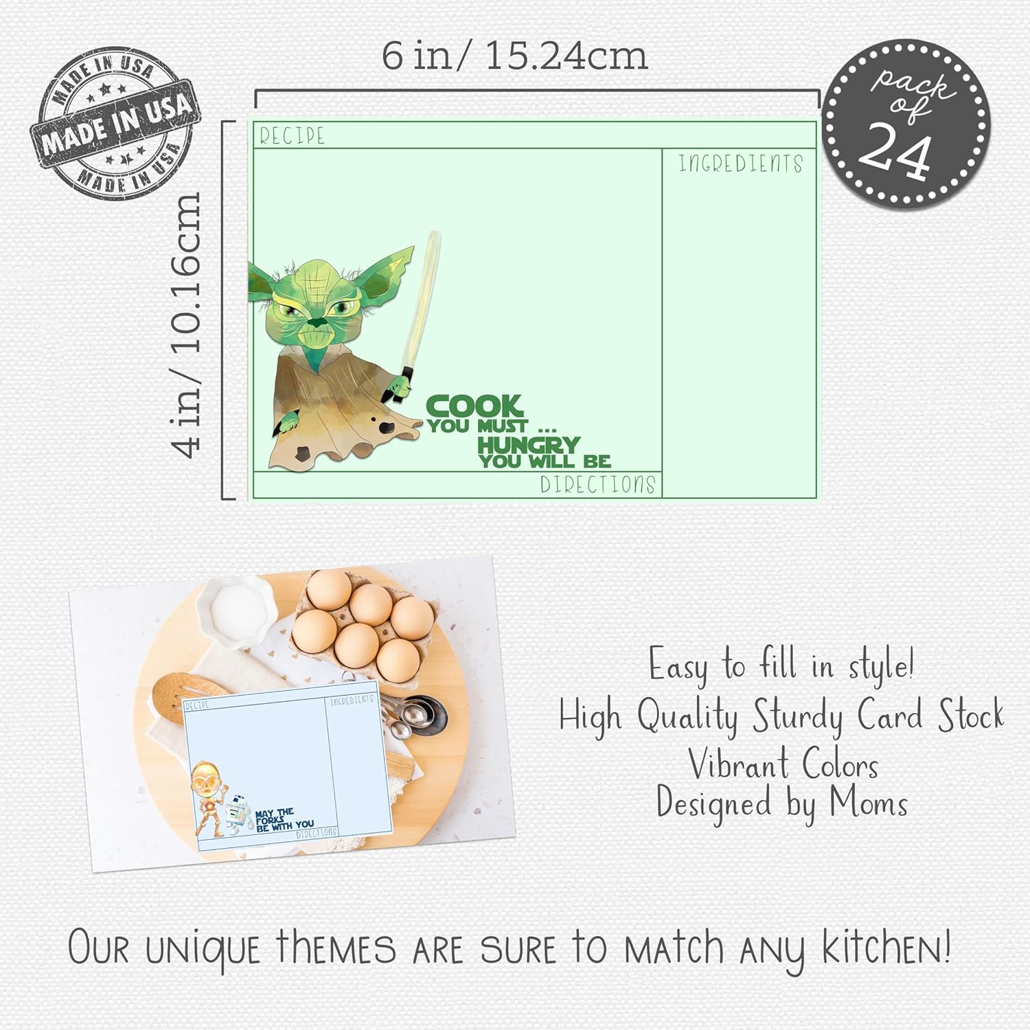 Cook Like A Rebel Kitchen Recipe Cards - 4x6 Thick Cardstock Write On Gift Set