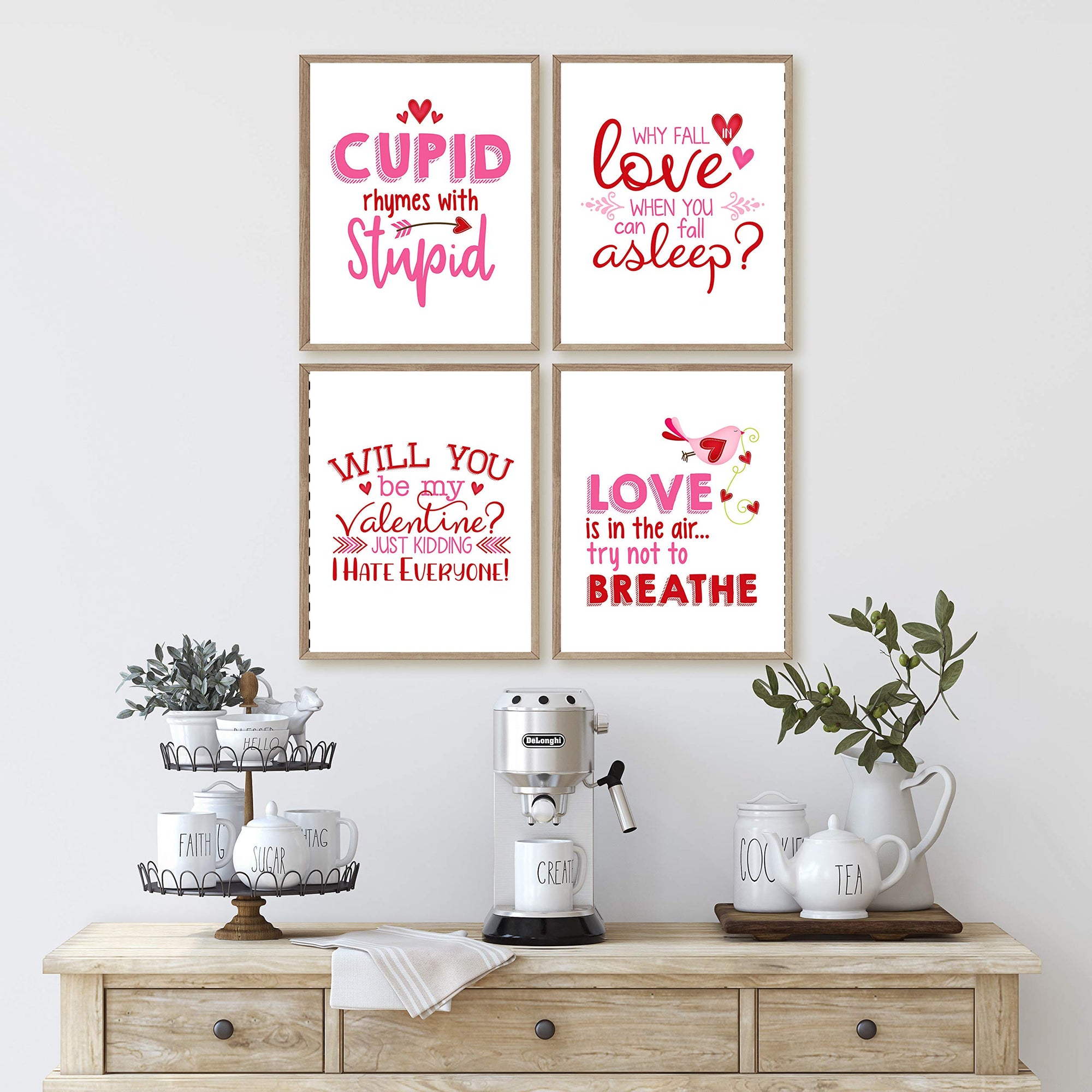 Funny sarcastic anti Valentine's Day wall art print set