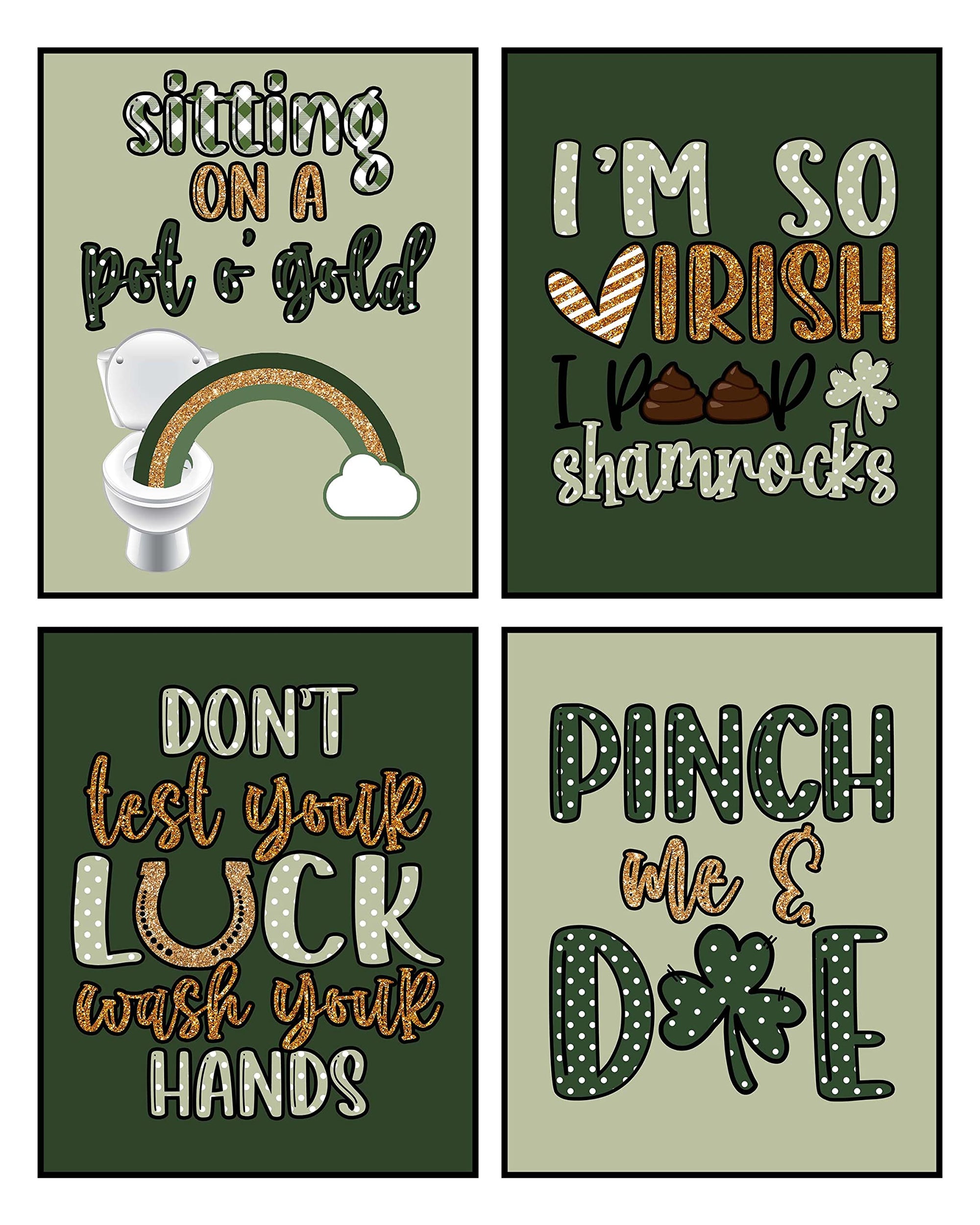 St. Patrick's Day Bathroom Wall Art Prints - Funny Holiday Set