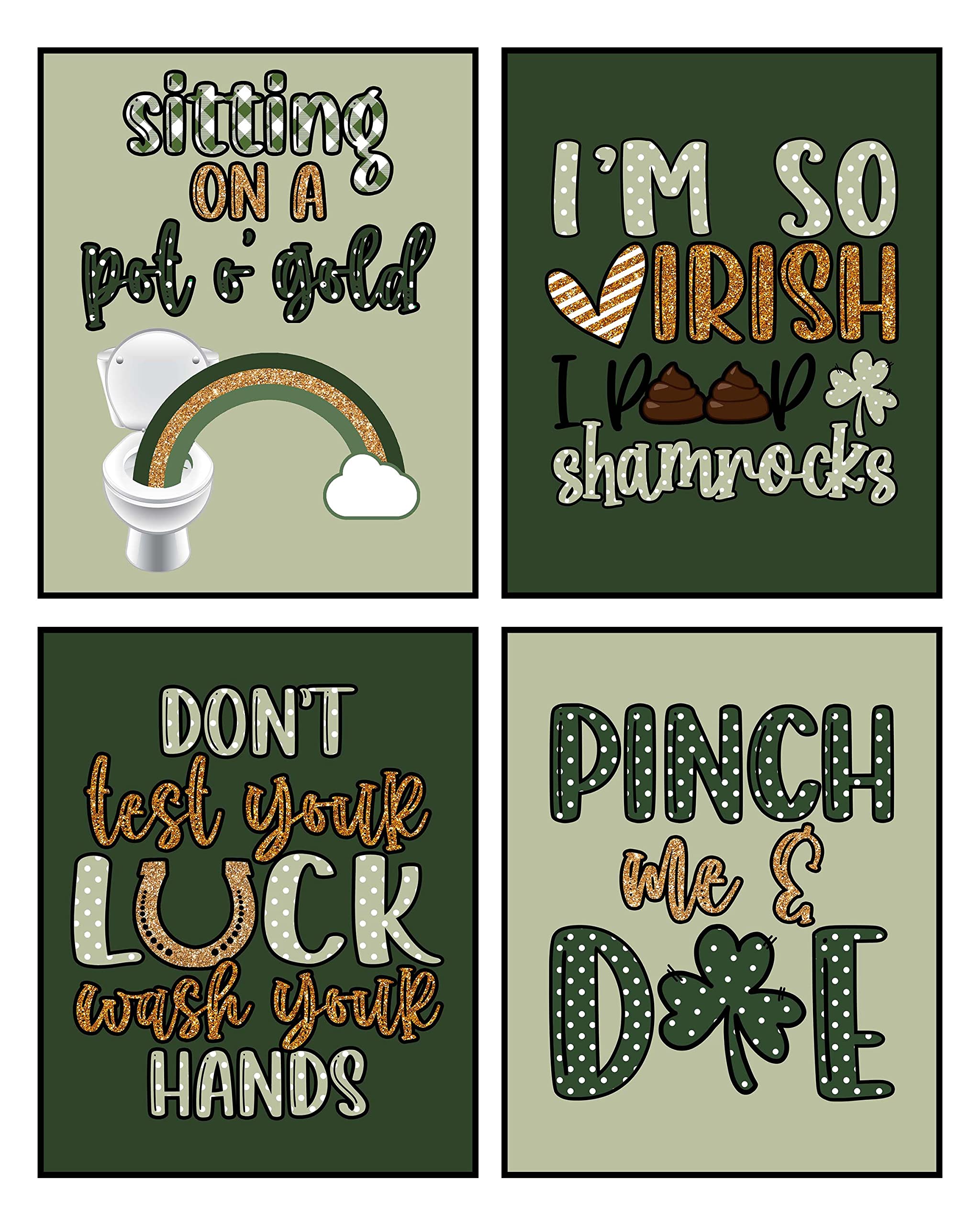St. Patrick's Day Bathroom Wall Art Prints - Funny Holiday Set
