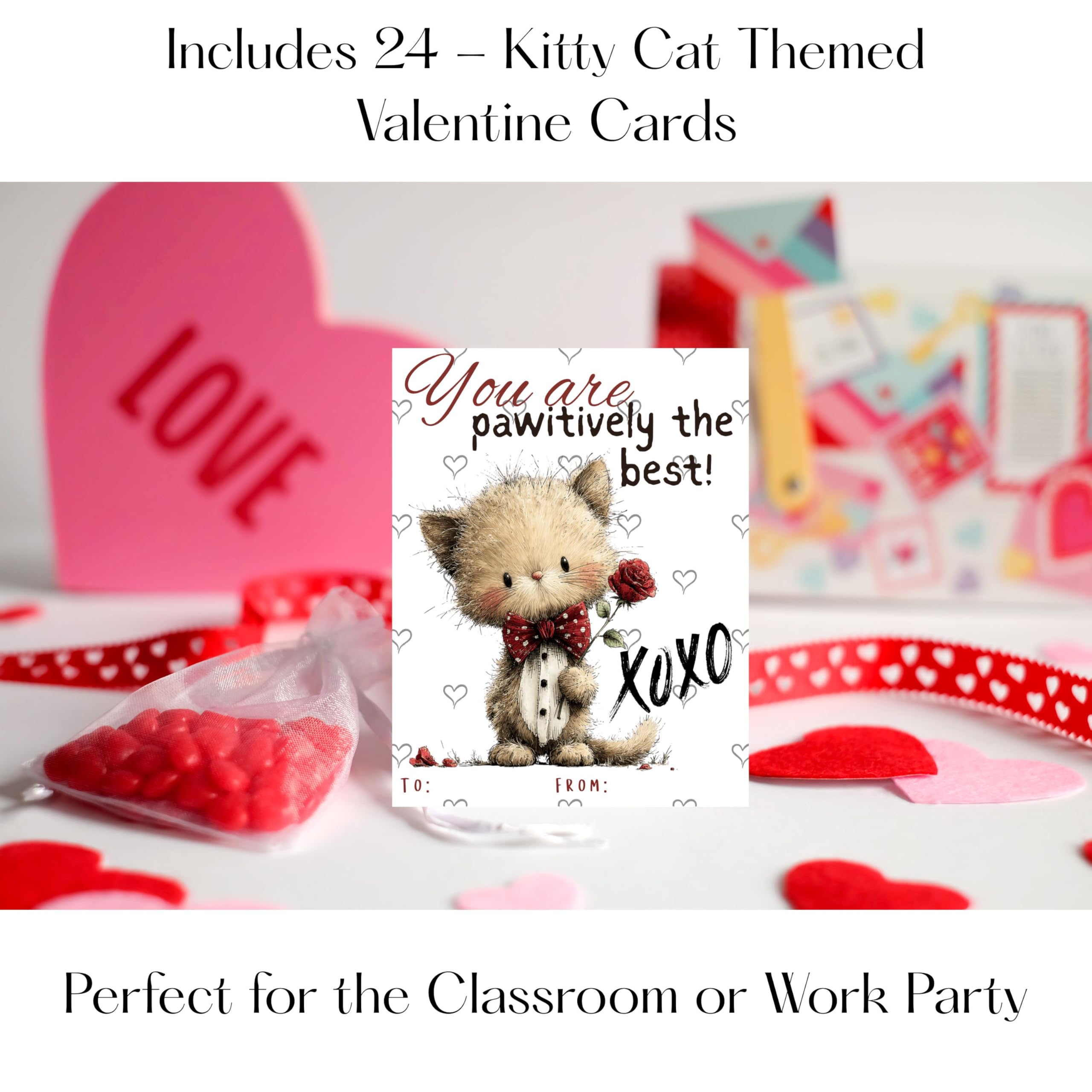 Darling Kitten Valentine Day Classroom Sharing Cards (Set of 24) Valentine's Party Exchange Kitty Cat