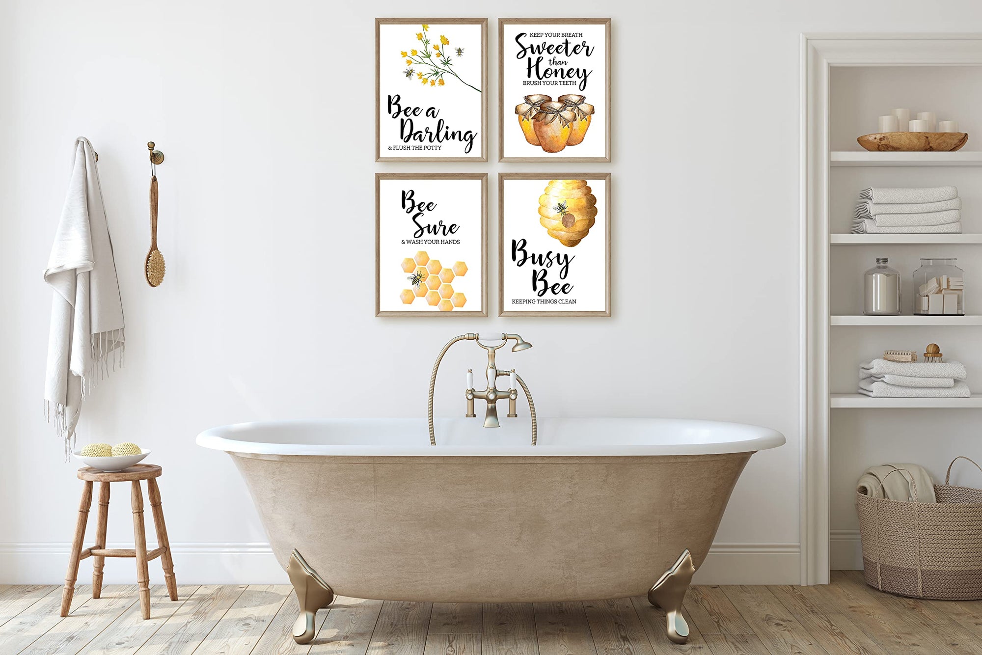 Home Is Where Your Honey Is honey bee watercolor wall art print set