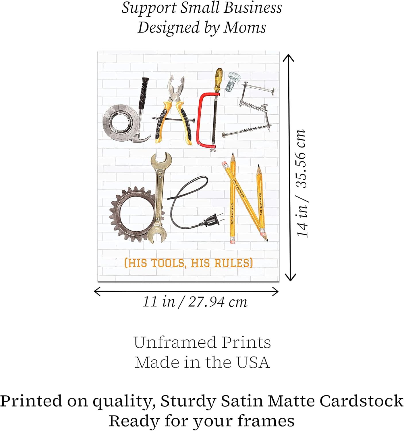 Dads Den His Tools His Rules Themed Wall Art Print Hanging 11x14in Gift