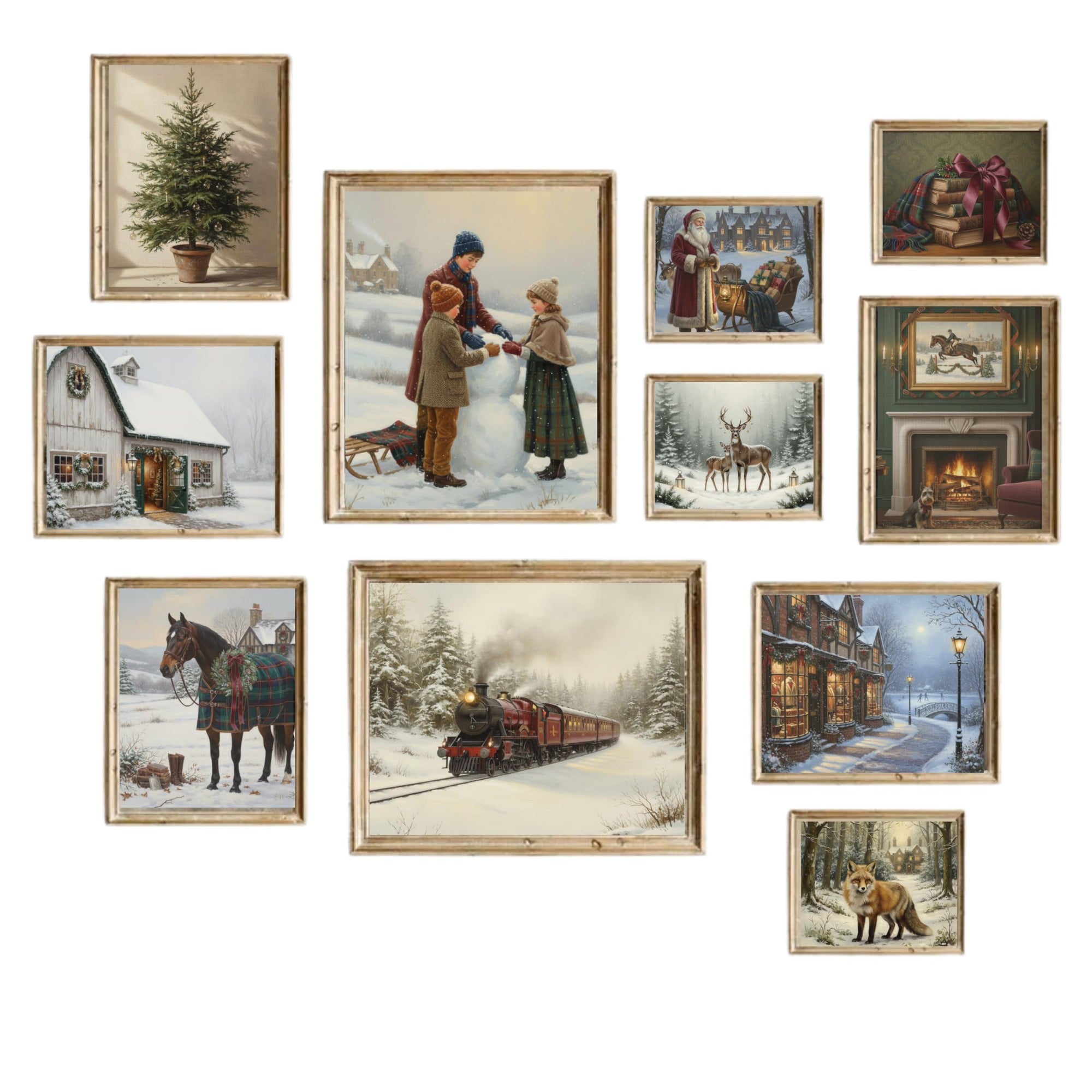 Vintage Themed Beautiful Christmas Art Print Wall Art Sets