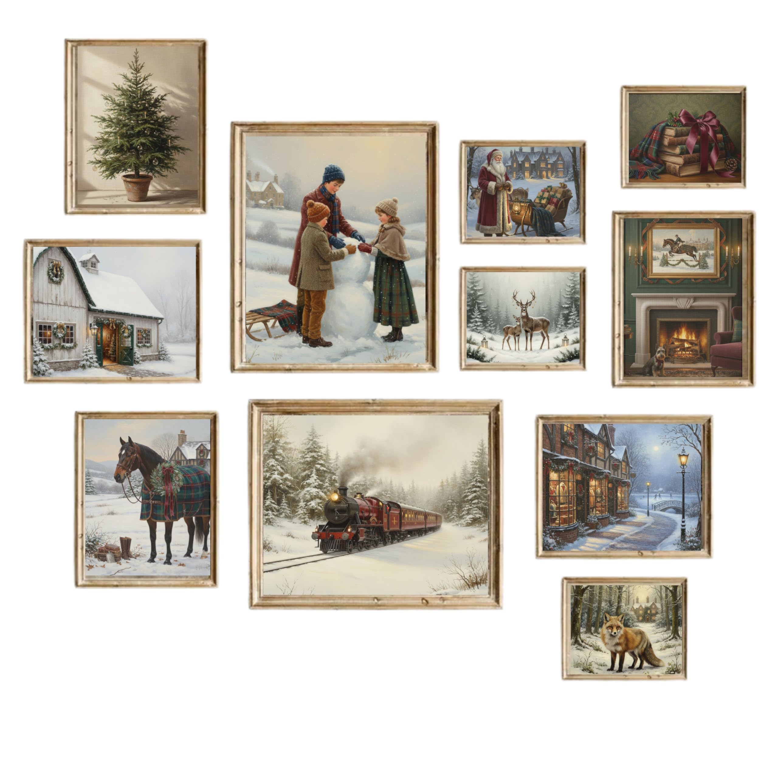 Vintage Themed Beautiful Christmas Art Print Wall Art Sets