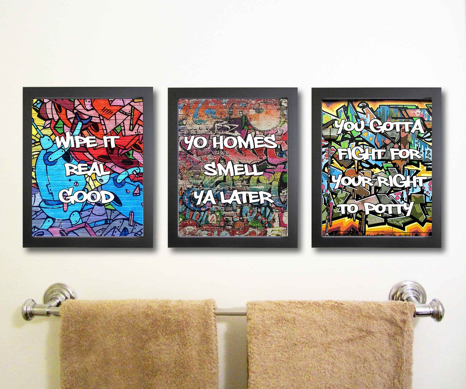 Funny Hip Hop Graffiti 80s 90s Themed Bathroom Wall Art Prints Sign Picture Hangings - You Gotta Fight for your Right to Potty 8x10