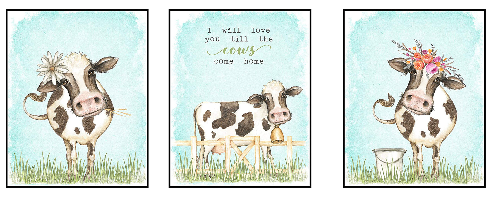I Will Love You Till The Cows Come Home - Wall Art Print Watercolor Design Decor Set