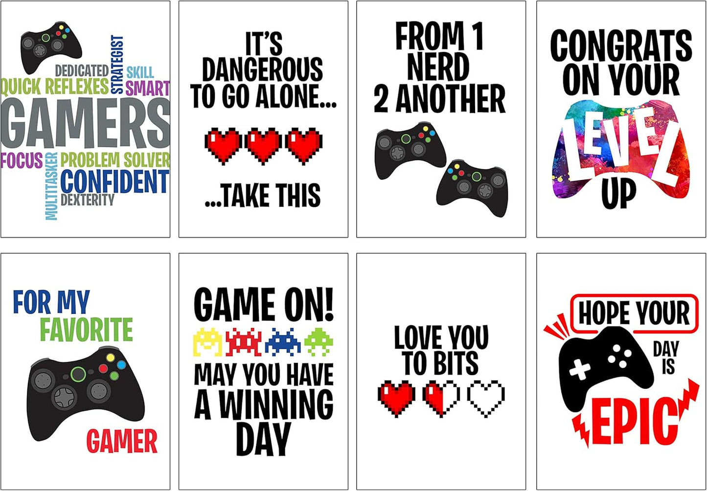 Silly Goose Gifts Greeting Cards For Your Gamer - Neon Video Game Themed (Set of 8) Assorted