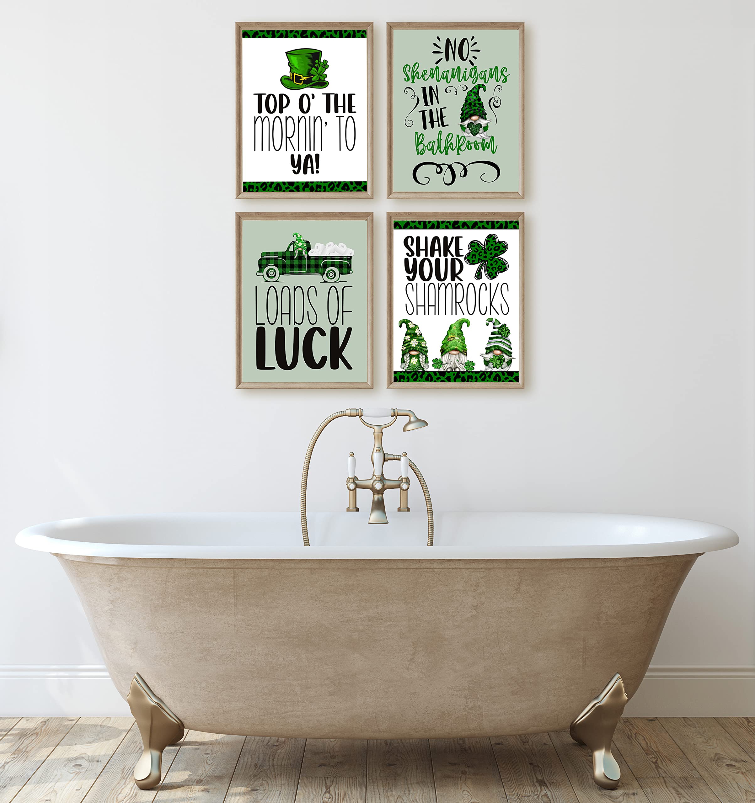 St. Patrick's Day Gnome Bathroom Wall Art Prints - Holiday Set