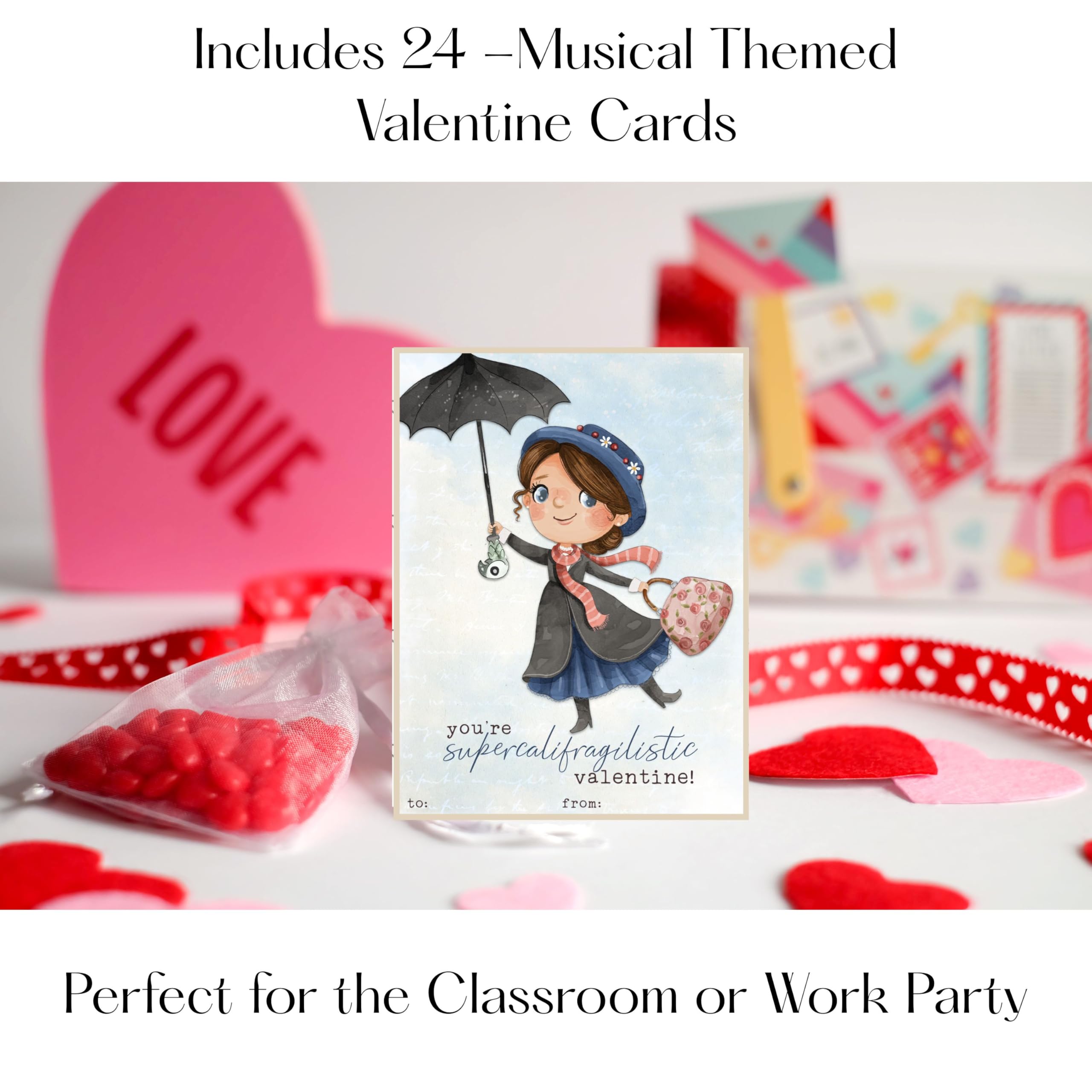 Magical Nanny Musical Themed Valentine's Day Classroom Sharing Cards (Set of 24)