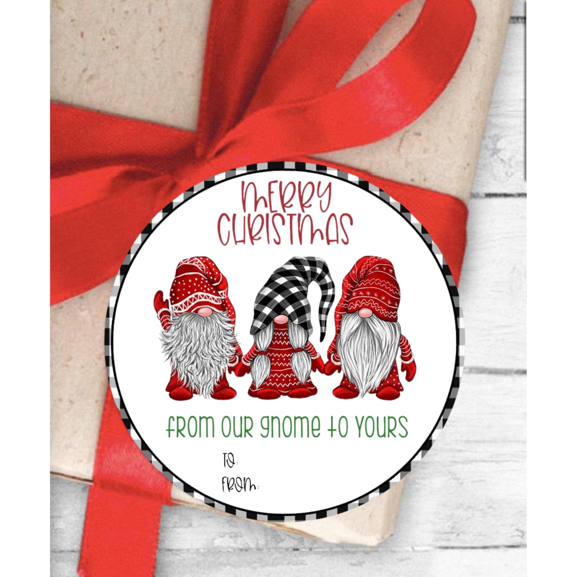 Gnome Buffalo Plaid Christmas Gift Tag Stickers - Set of 24