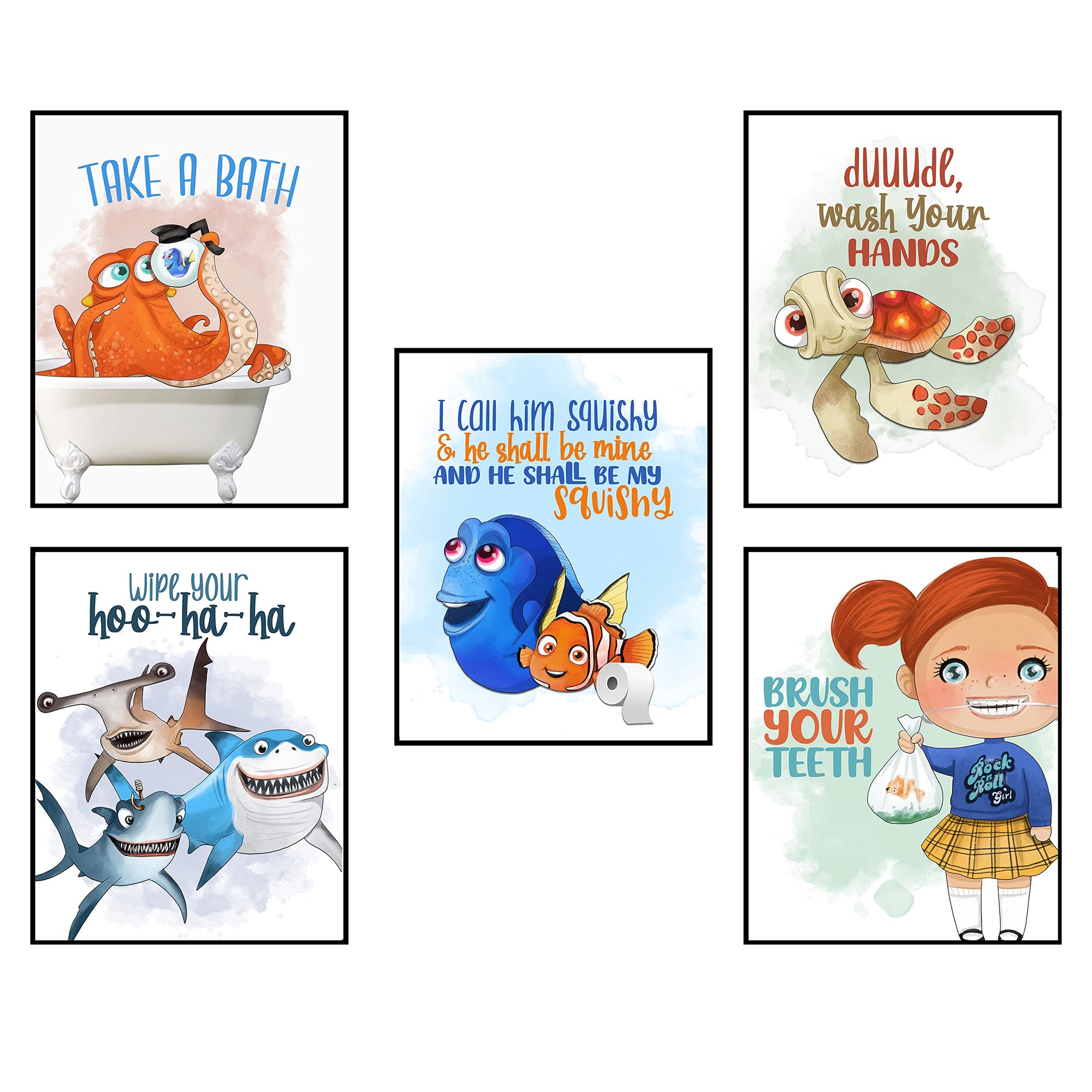 Fish Ocean Themed Character Wall Art Print Decor with Quotes Made in USA