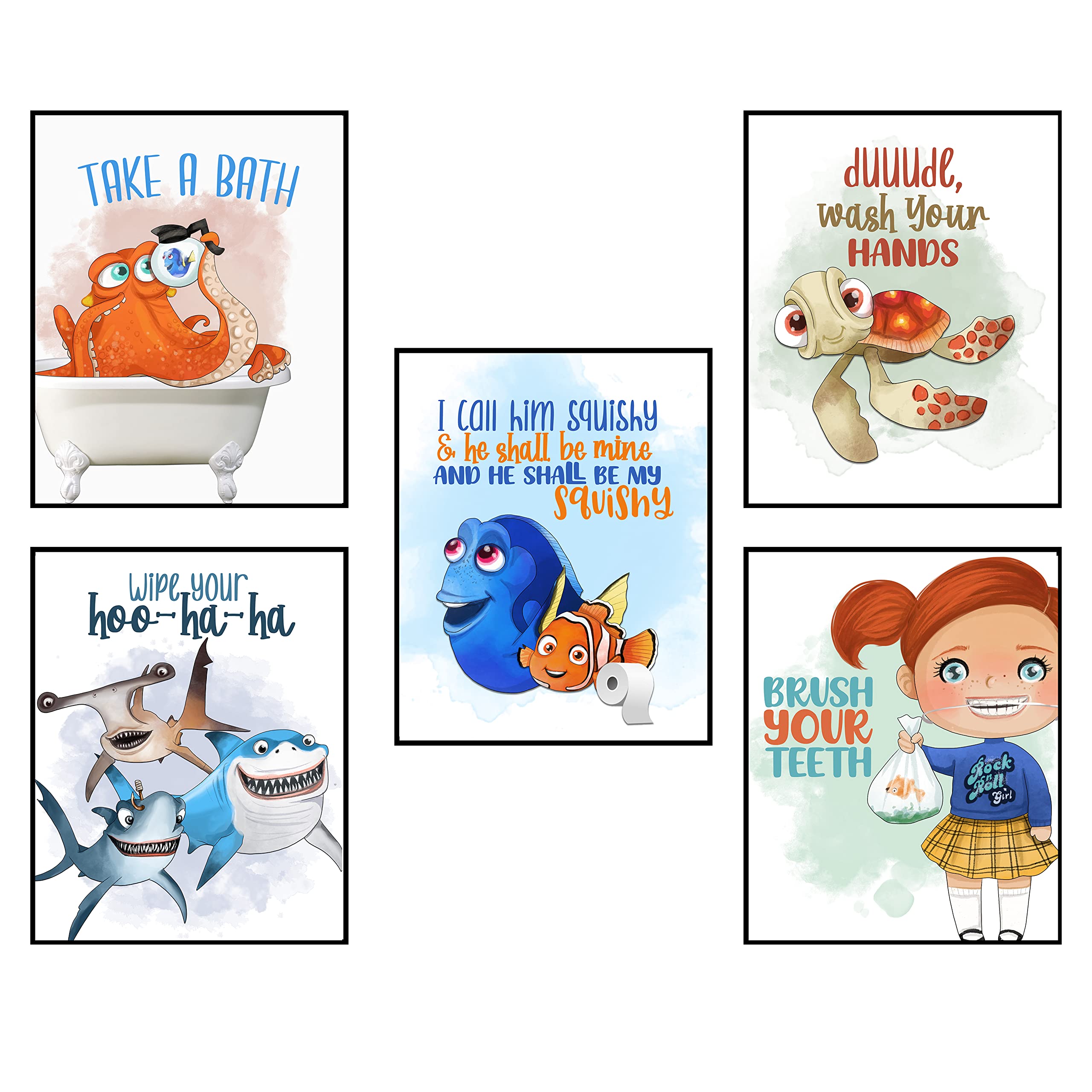 Fish Ocean Themed Character Wall Art Print Decor with Quotes Made in USA
