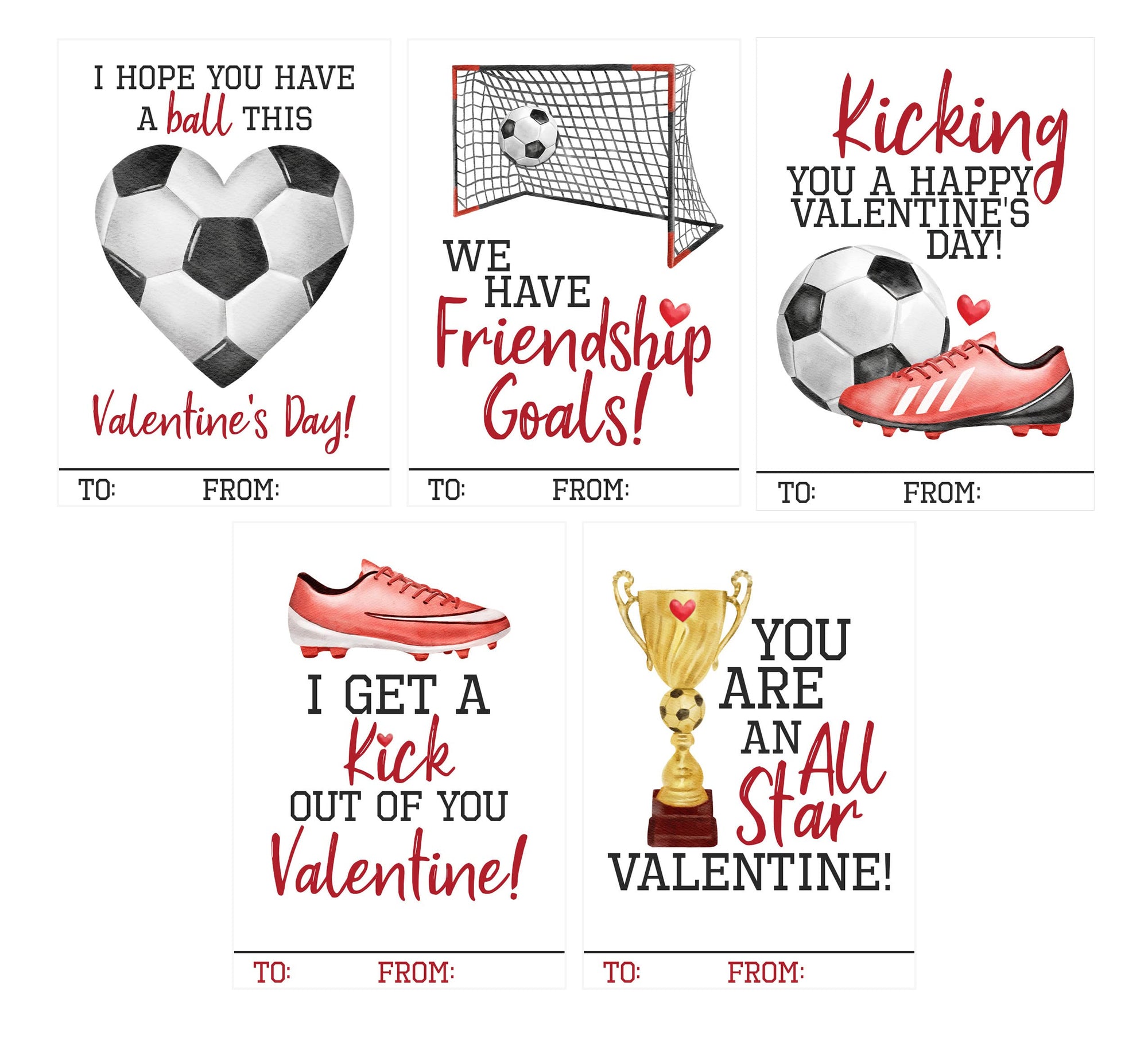 Soccer Sports Themed Valentines Day Card for Kids School Classroom Exchange (25 included) Sharing Heart