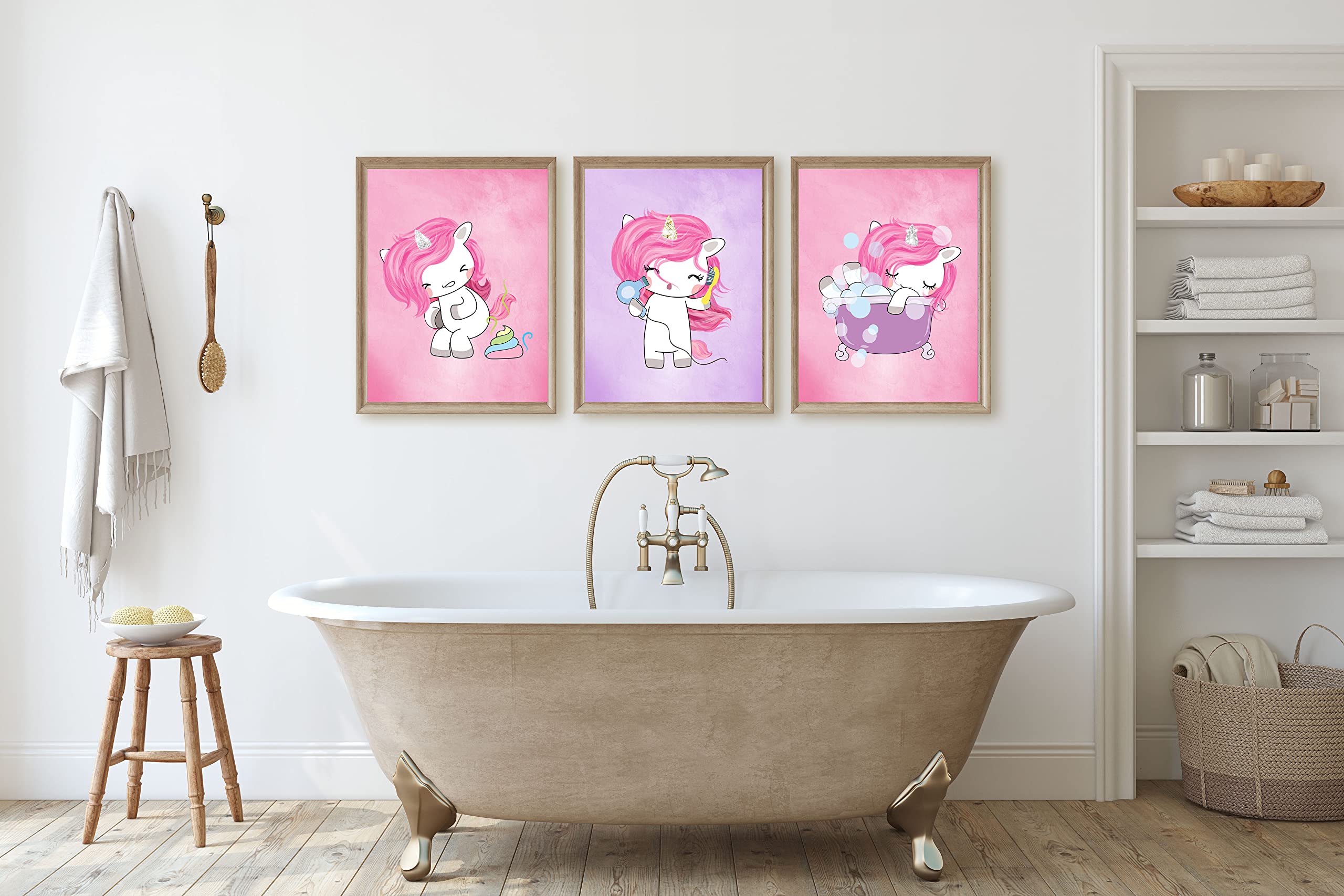 Magical Unicorn Bathroom Wall Art Prints - Set of 3