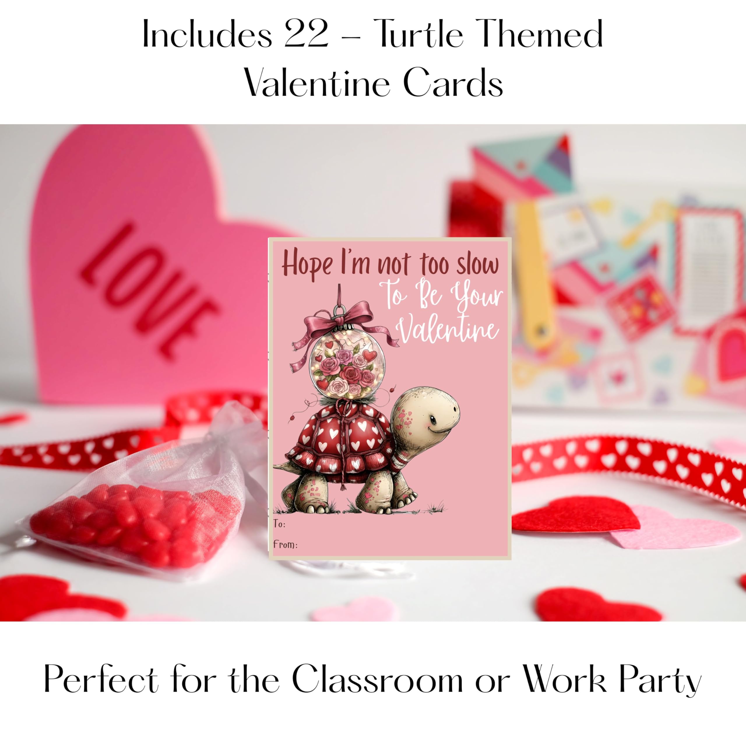 Whimsical Turtle Valentine Day Classroom Sharing Cards (Set of 22) Valentine's Party Exchange - Time to Shell-ebrate