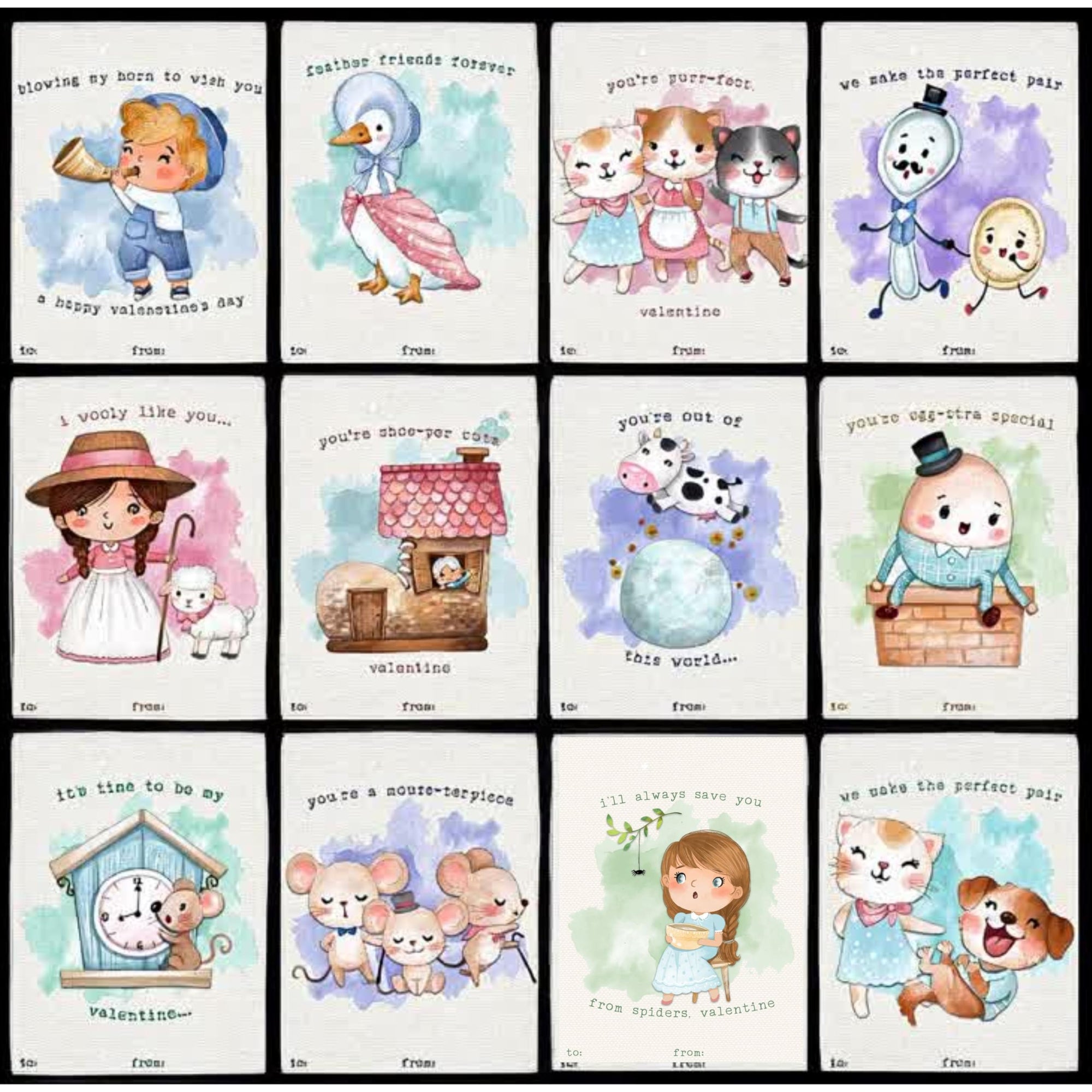 Nursery Rhyme Book Valentine Day Classroom Sharing Cards (Set of 24) Valentine's Party Exchange - I Wooly Like You