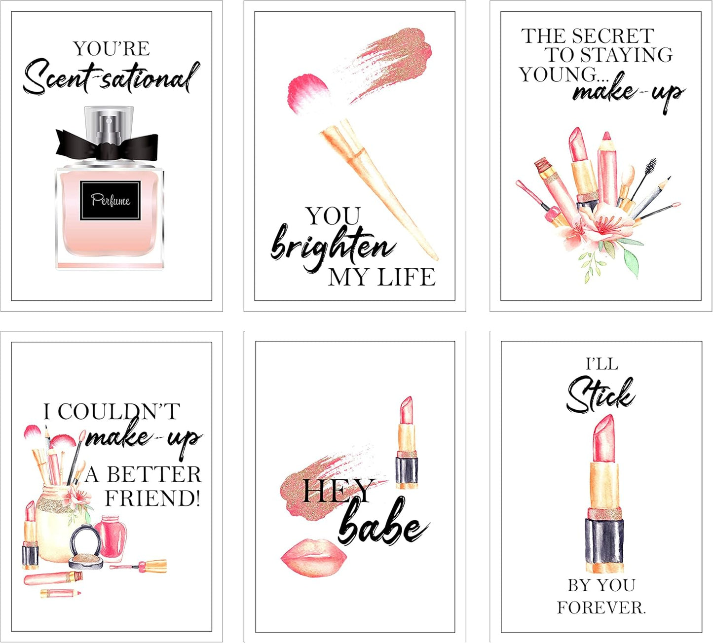 Silly Goose Gifts You Brighten My Life - Make Up Beauty Themed Greeting Card Assortment Set (Set of 6) with Envelopes Blank