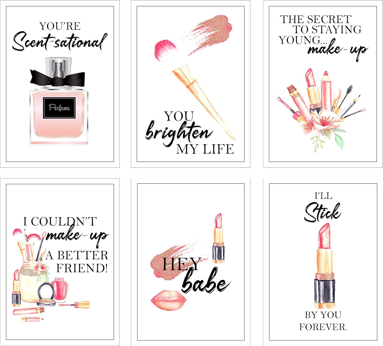 You Brighten My Life - Make Up Beauty Themed Greeting Card Assortment Set