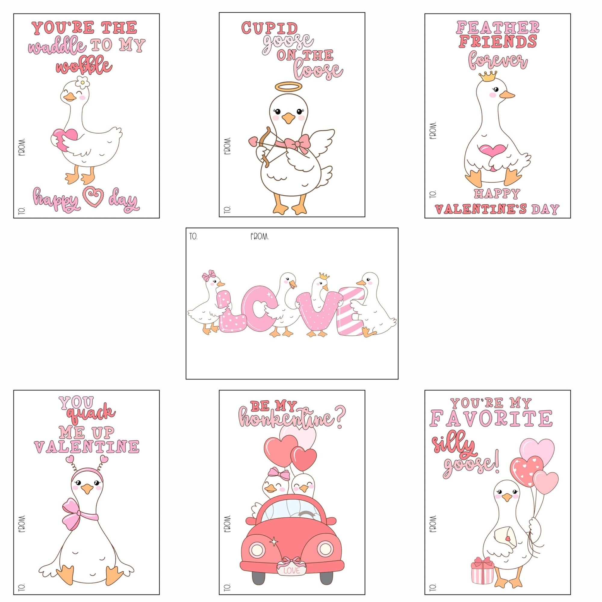Darling Silly Goose Valentine Day Classroom Sharing Cards (Set of 24) Valentine's Party Exchange - You're the Waddle to my Wobble
