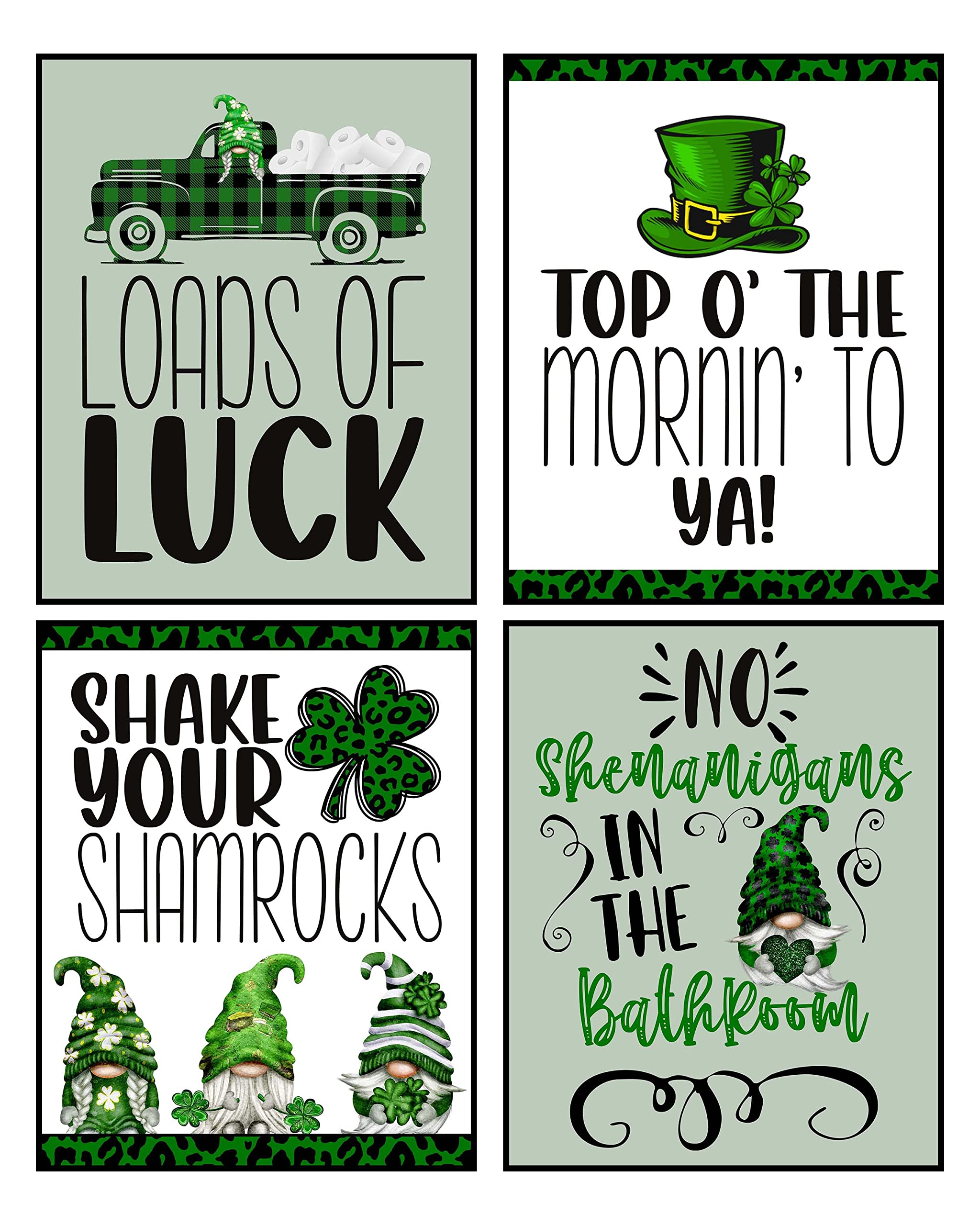 St. Patrick's Day Gnome Bathroom Wall Art Prints - Holiday Set