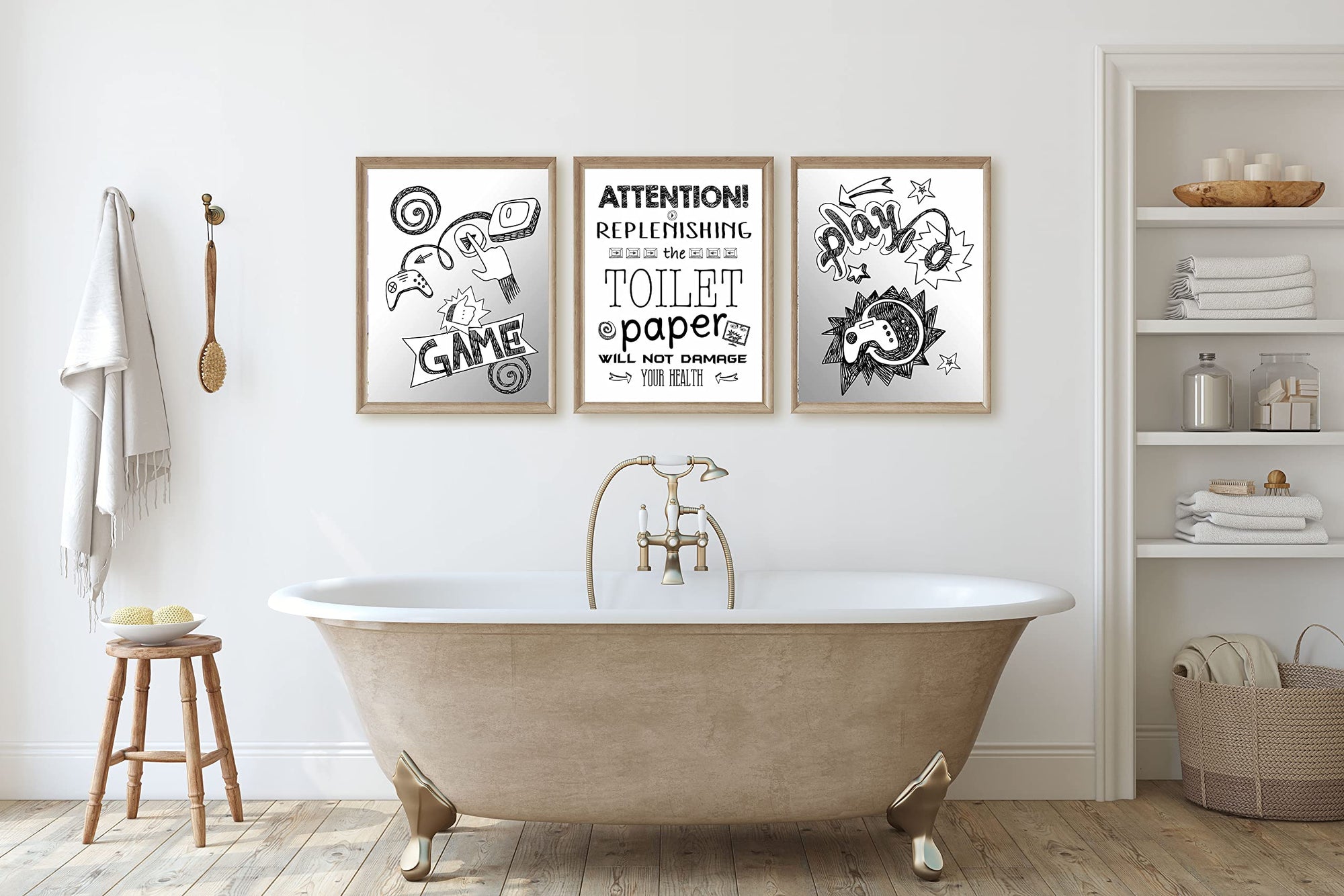 Video Game Themed Art Print Bathroom Wall Decoration (Set or Three) Gamer Gaming Bath Sign Poster Picture