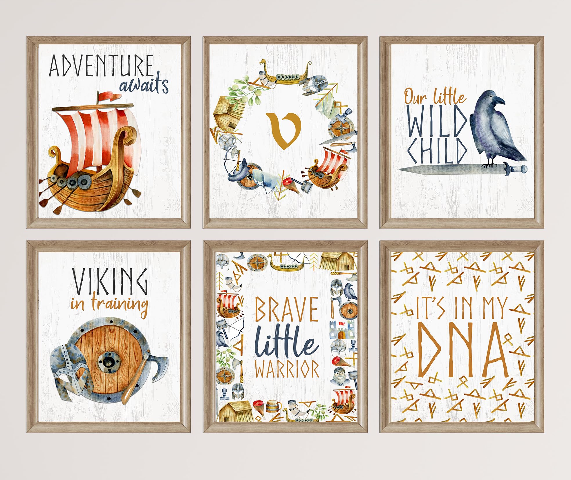 Nursery Viking Themed Child Kid Wall Art Print Hanging Watercolor Decor - Multiple Designs To Choose From Mix Match