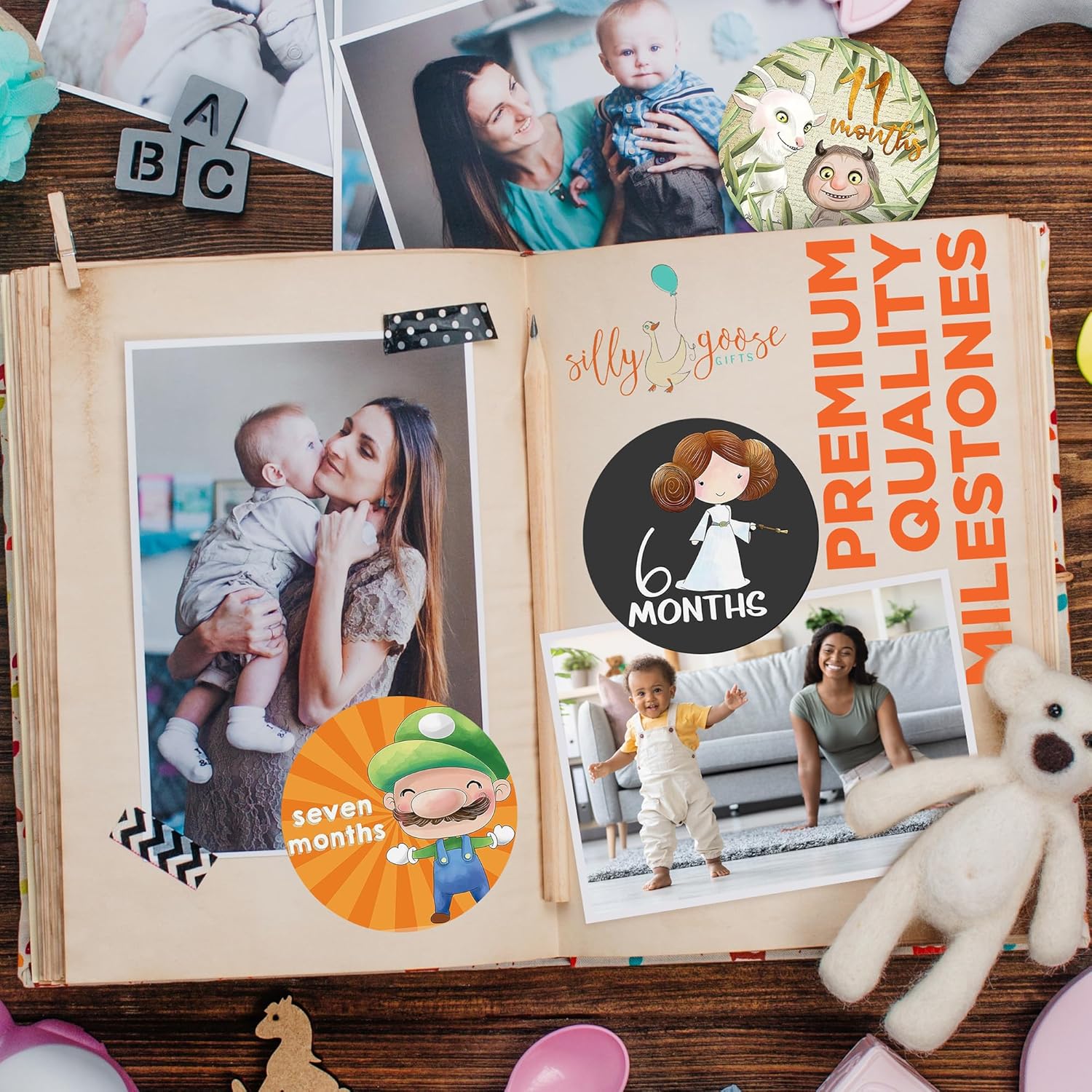 Plumber Hero Video Game Character Themed Baby Milestone Stickers (Set of 18) Photo Prop Keepsake