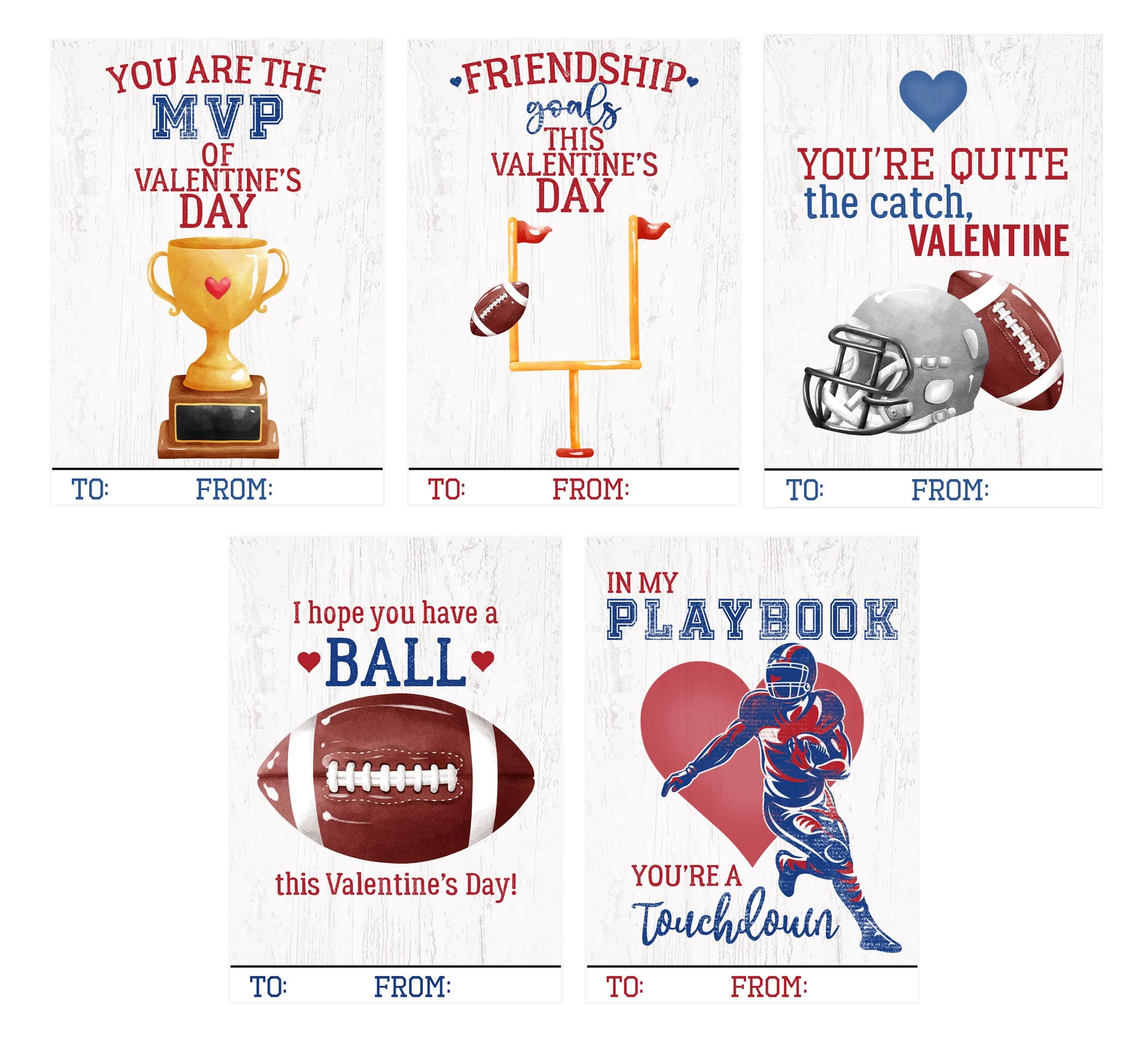 Football Sports Themed Valentines Day Card for Kids School Classroom Exchange
