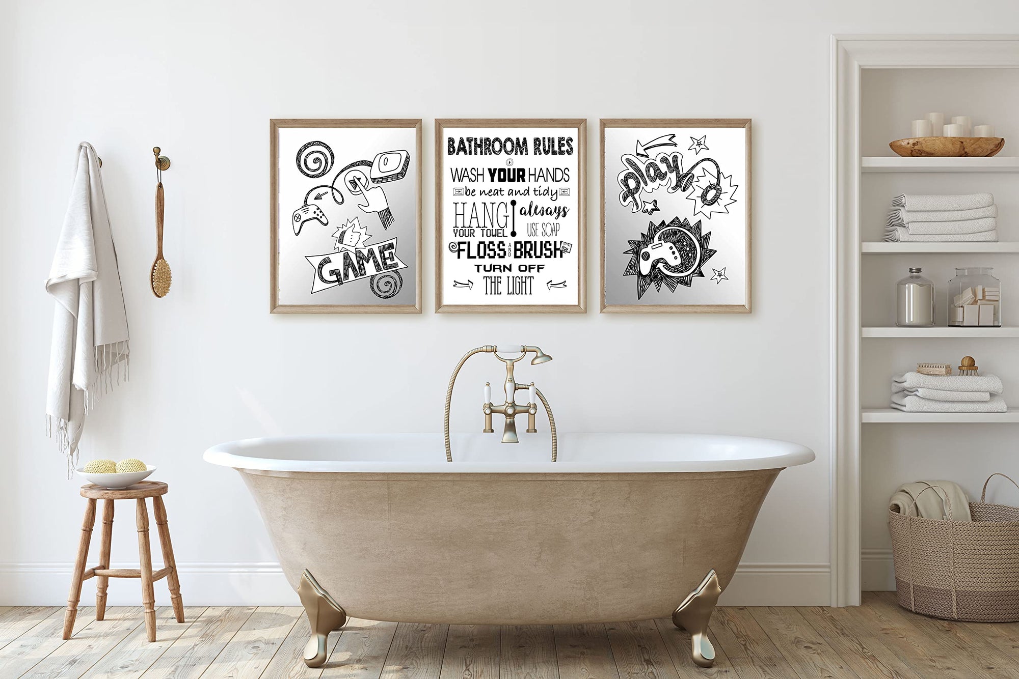 Video Gamer Bathroom Wall Art Prints - Reminder Set of 3