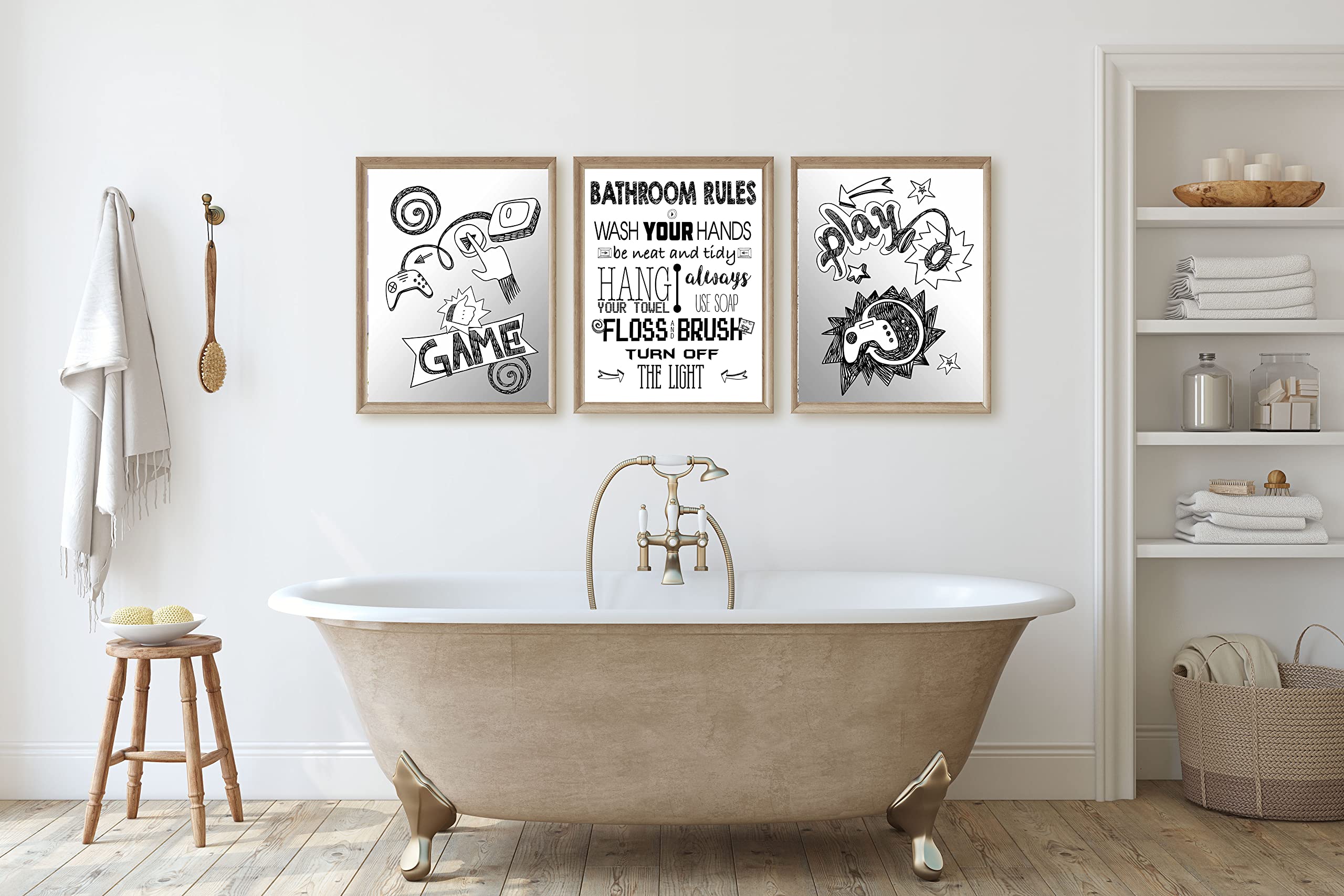 Video Gamer Bathroom Wall Art Prints - Reminder Set of 3