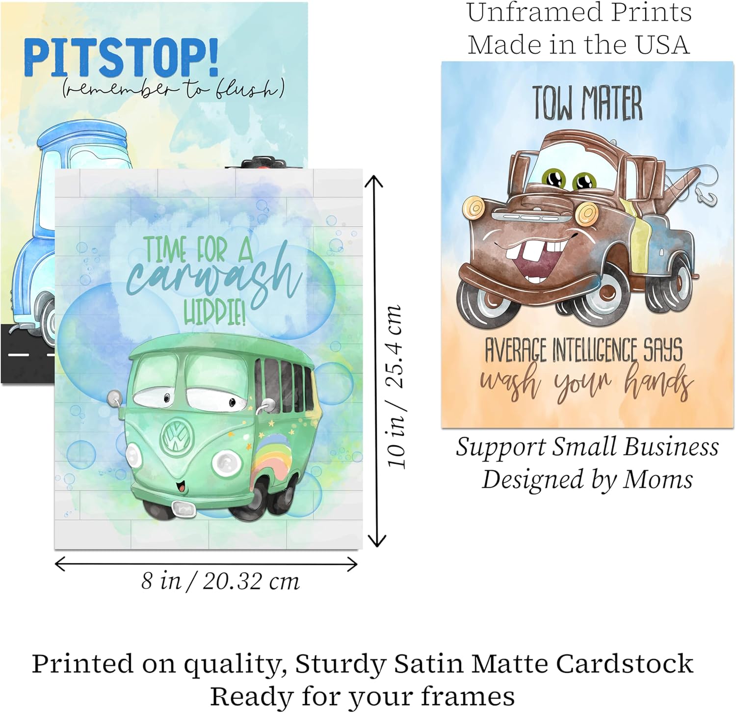 Colorful Cars Movie Themed Bathroom Wall Art Print Decor, Bath Reminders